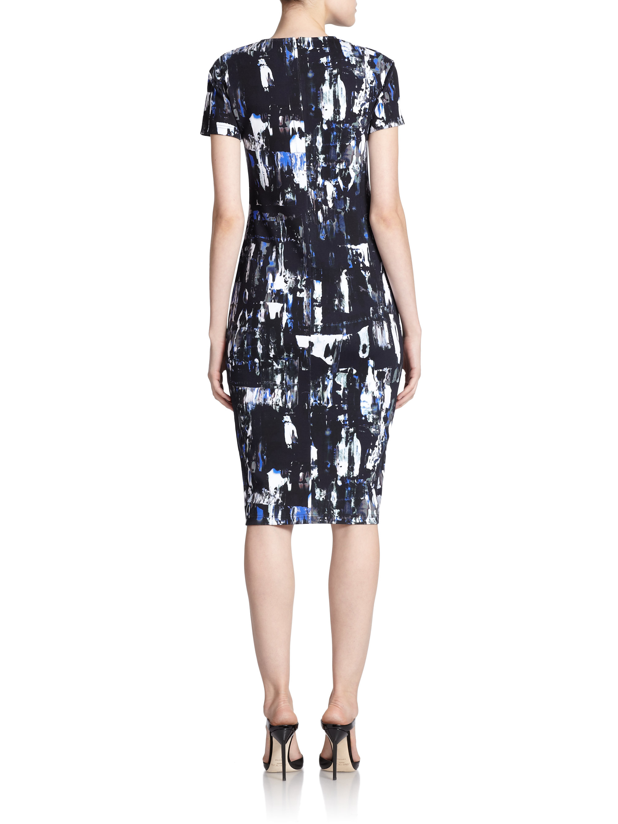 Mcq Printed Body-con Sheath Dress in Blue | Lyst