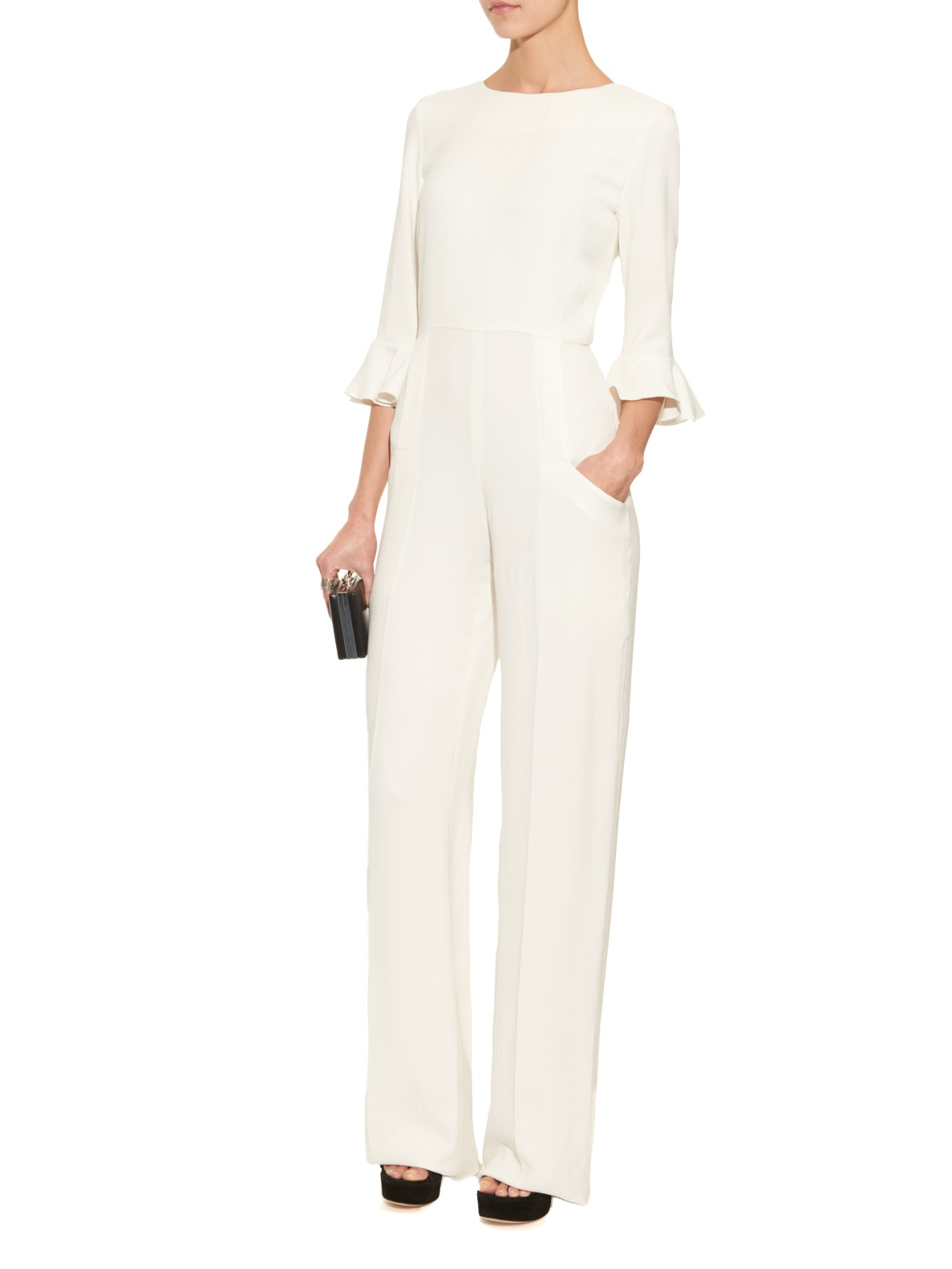 cream wide leg jumpsuit