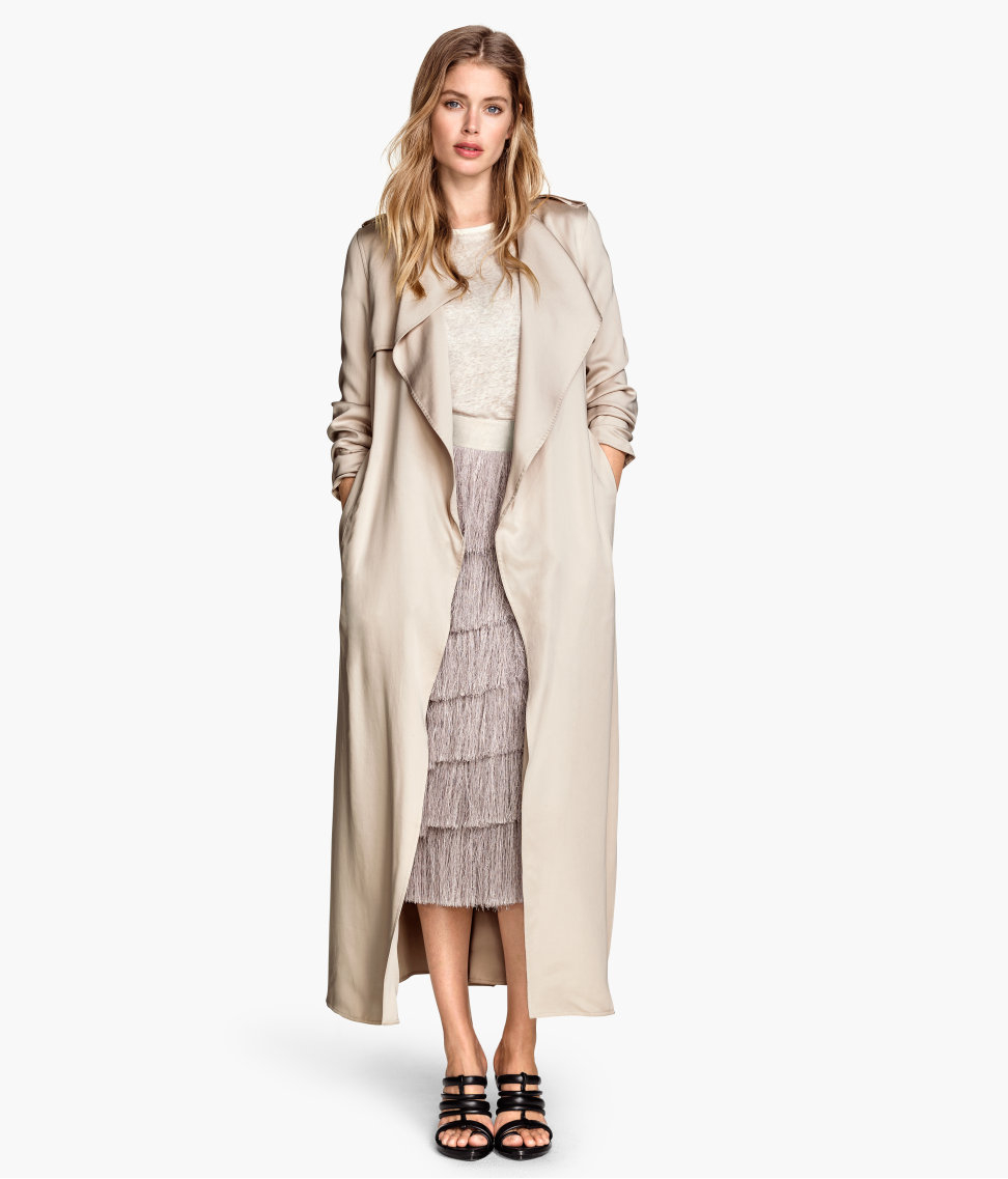 H&M Lyocell Trenchcoat in Natural White (Natural) | Lyst