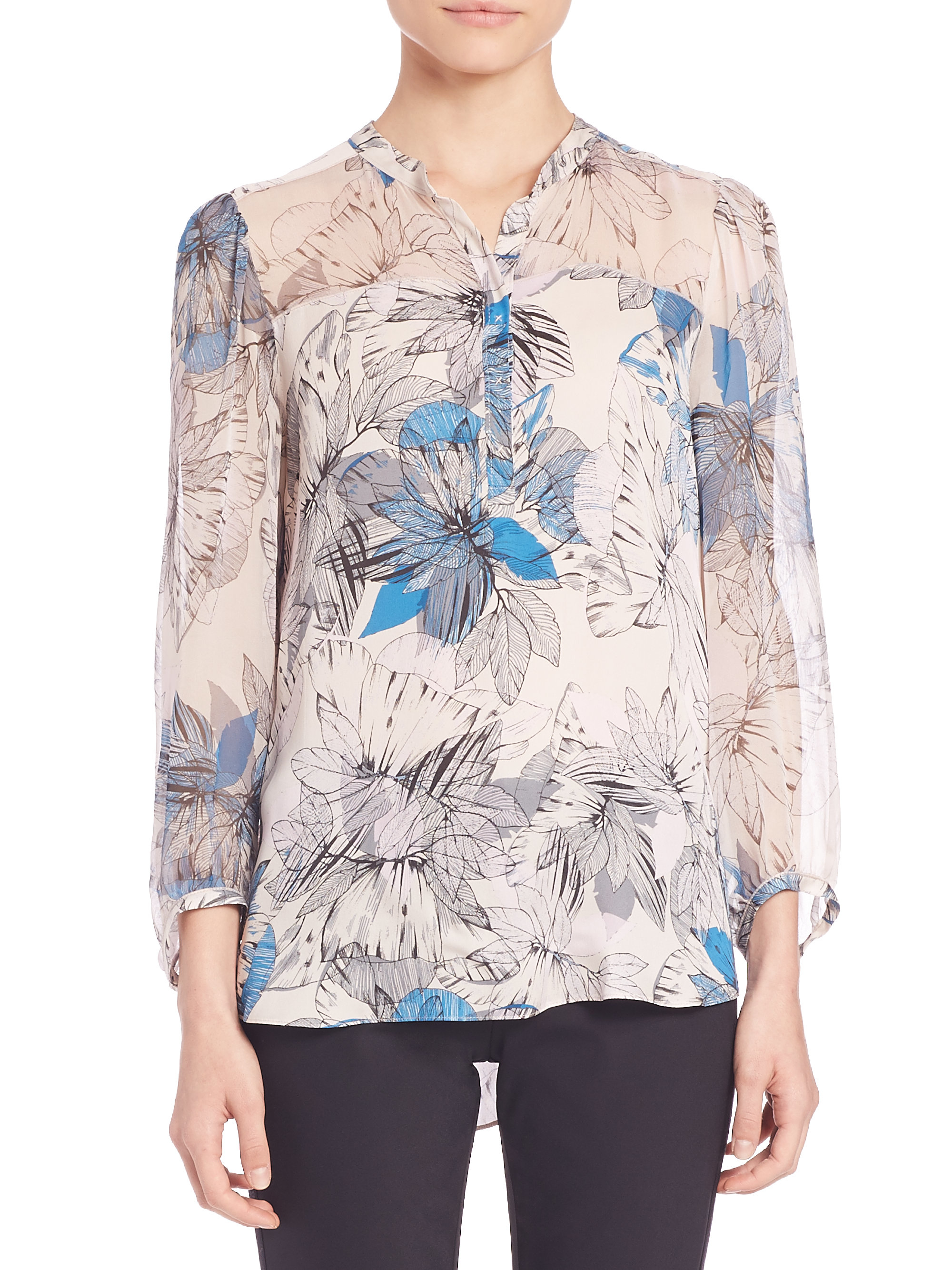 Rebecca Taylor Tahitian Silk Floralprint Blouse in Blue Lyst