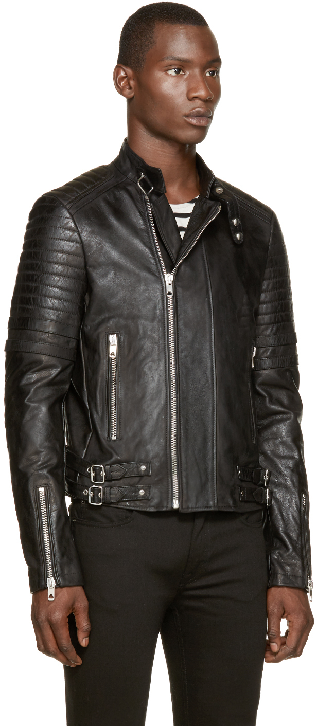 Diesel Black Gold Black Leather Laxony Bike Jacket for Men - Lyst