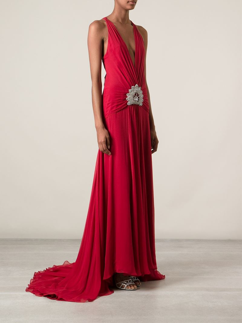 Lyst - Jenny packham Embroidered Gathered Long Dress in Red
