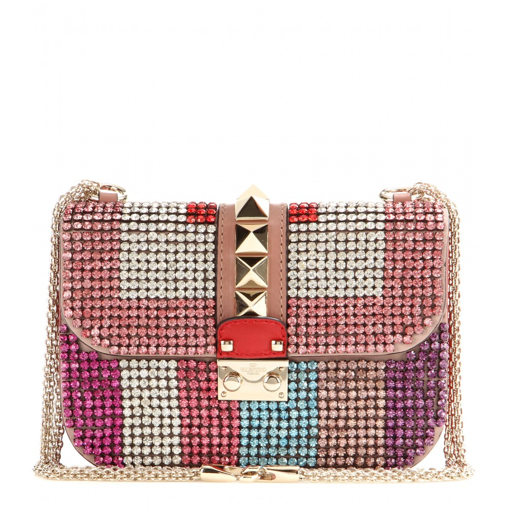 Lyst - Valentino Lock Small Crystalembellished Shoulder Bag in Pink