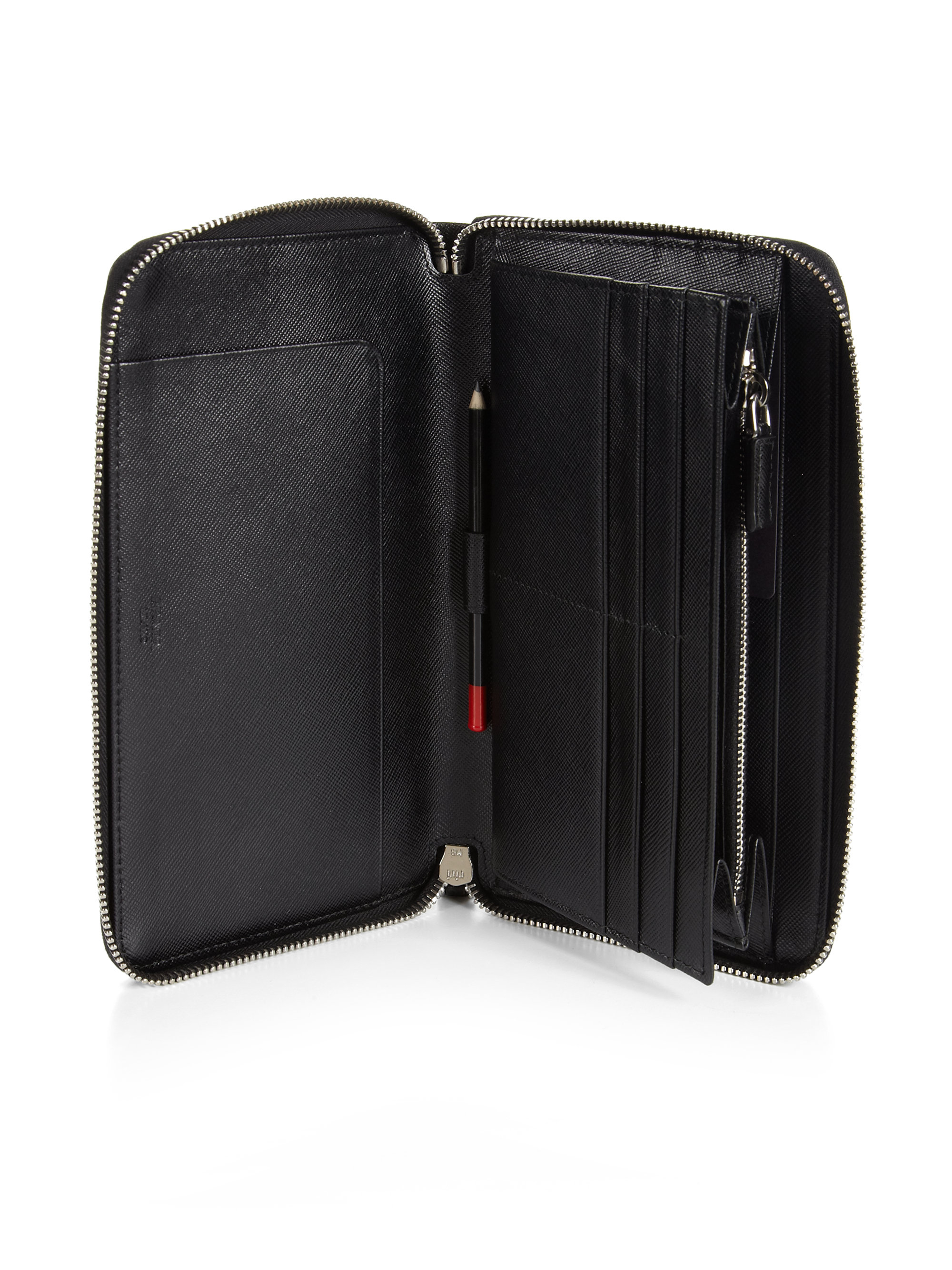 Lyst - Prada Saffiano Zip Travel Wallet in Black for Men
