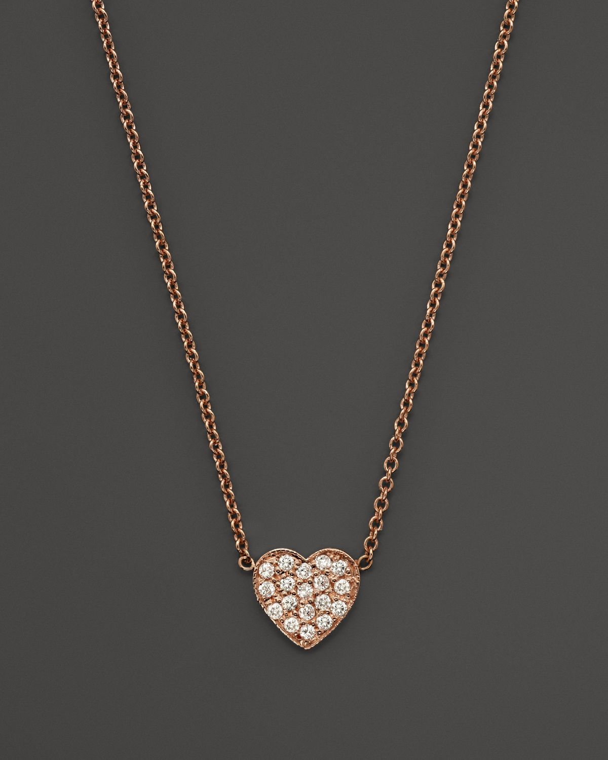 Zoe Chicco Zoë Chicco 14K Rose Gold Heart Necklace With Pavé Diamonds ...