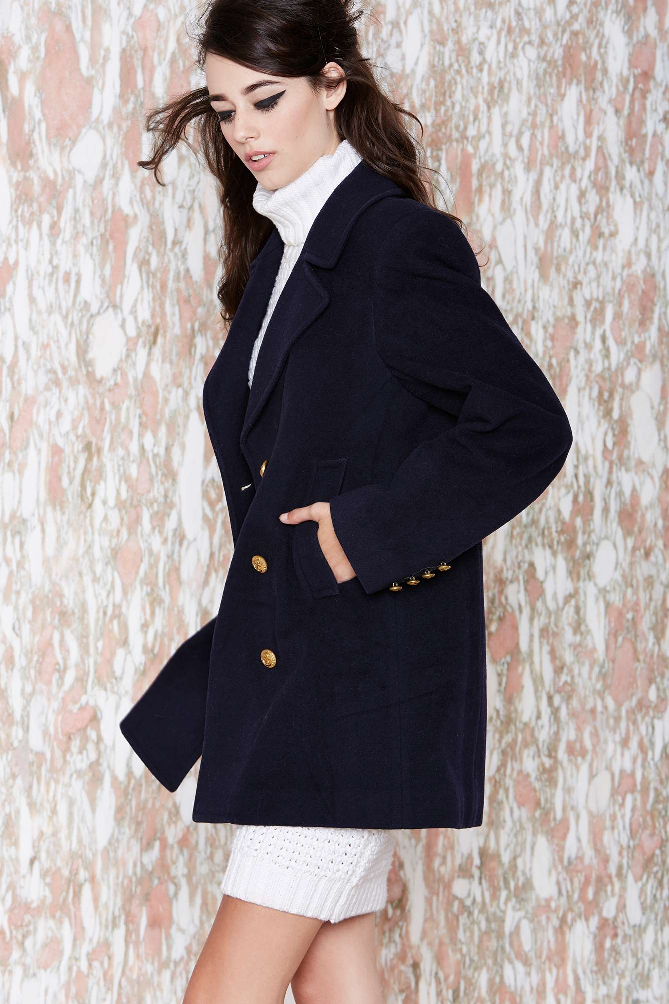 Nasty Gal Vintage Evan Picone Warmed Up Coat In Navy Blue Lyst