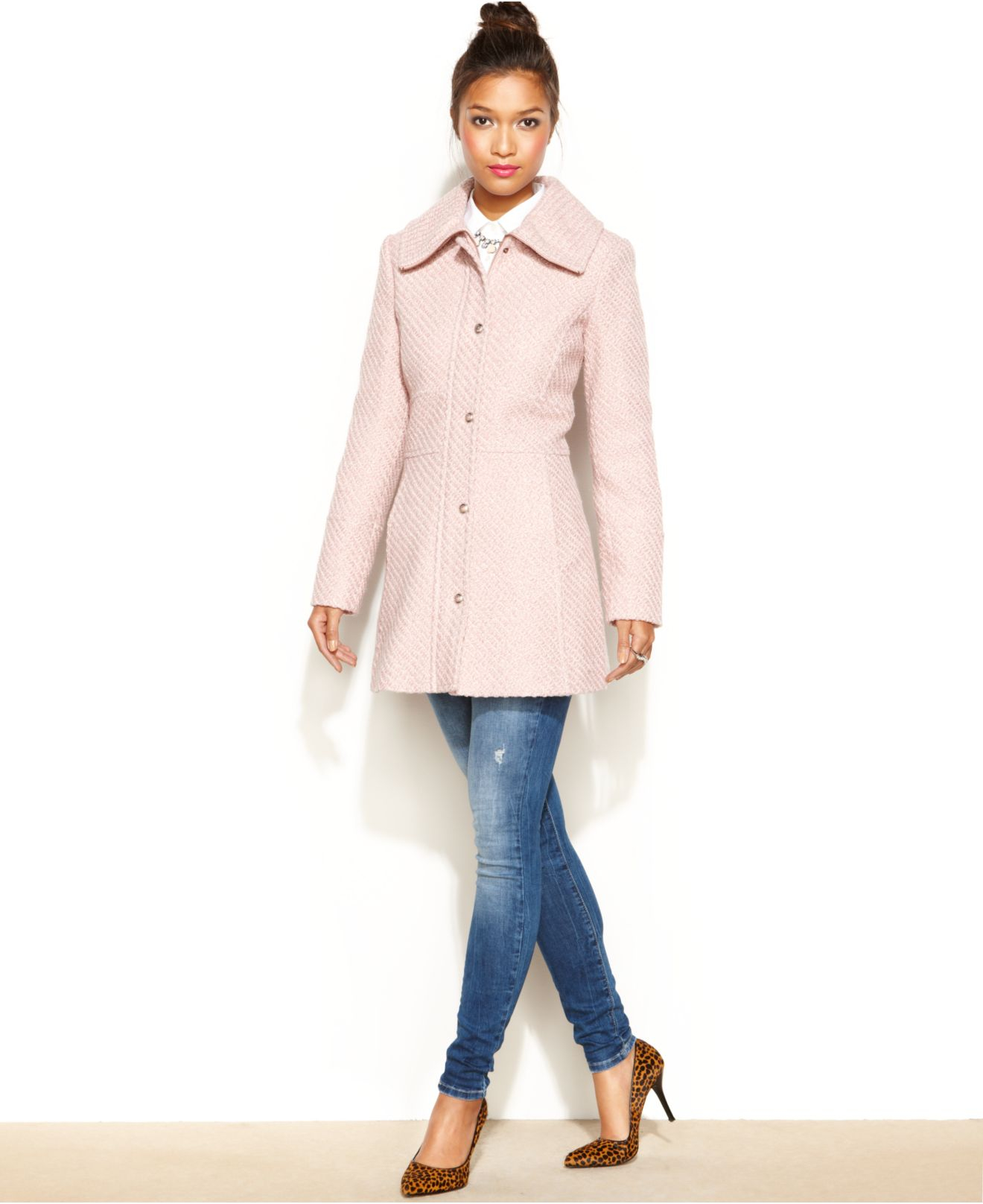 Jessica Simpson Braided A-Line Walker Coat in Pink | Lyst