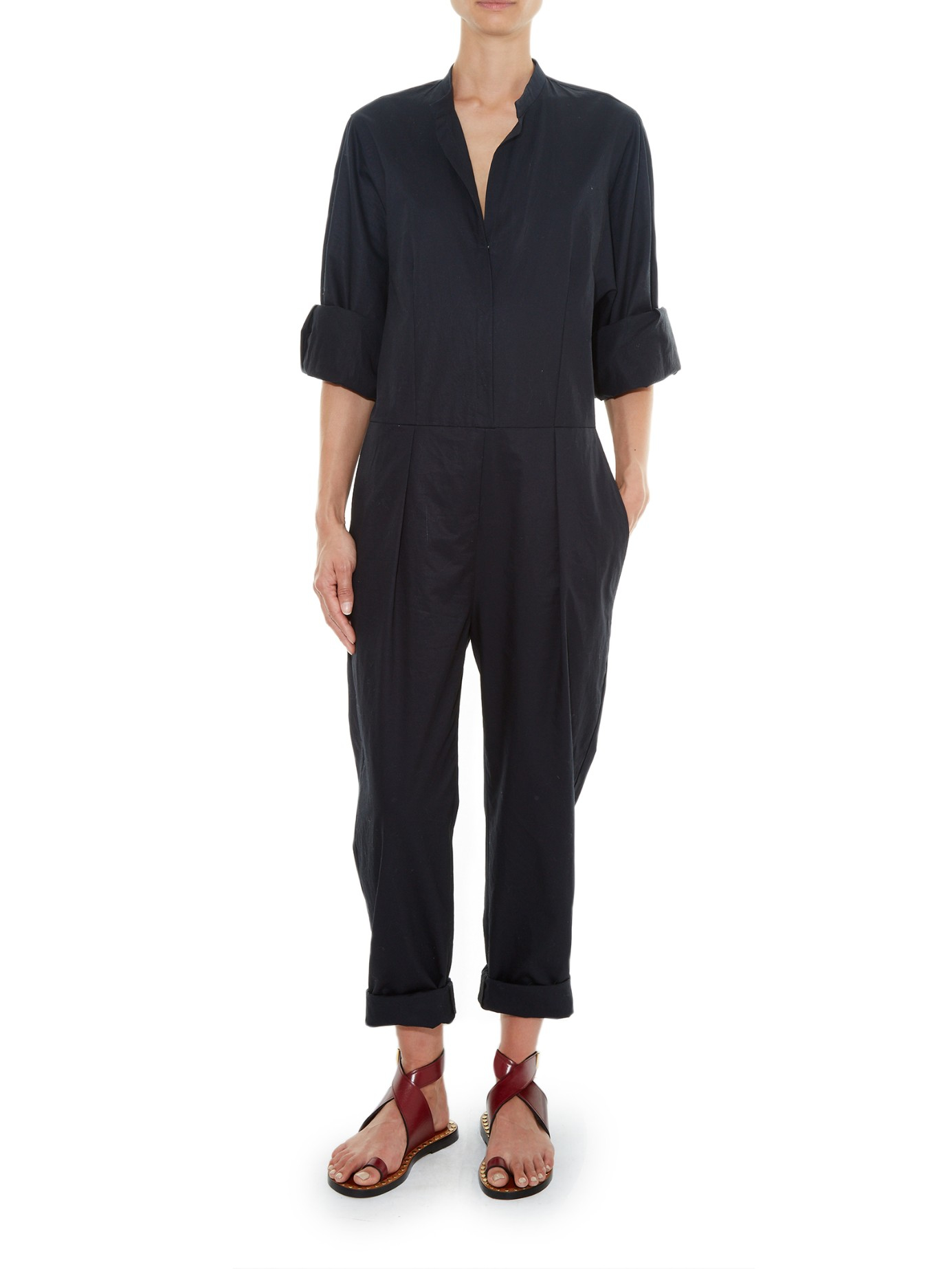 Isabel Marant Nuk Long-sleeved Poplin Jumpsuit Black - Lyst