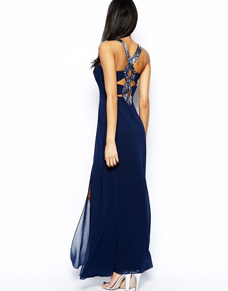 Lipsy Maxi Dress with Embellished Straps in Blue Lyst
