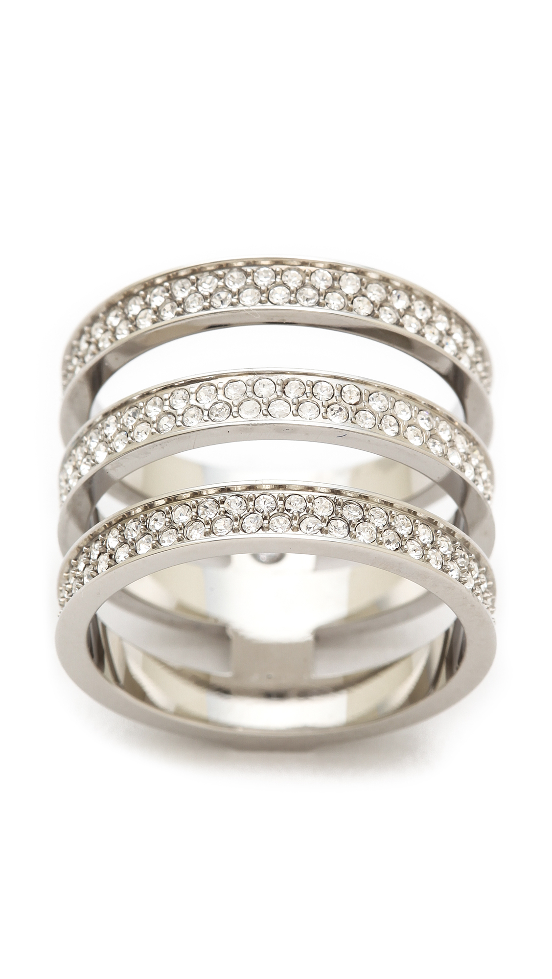 Michael Kors Tri Stack Open Pave Bar Ring Silverclear in Metallic - Lyst