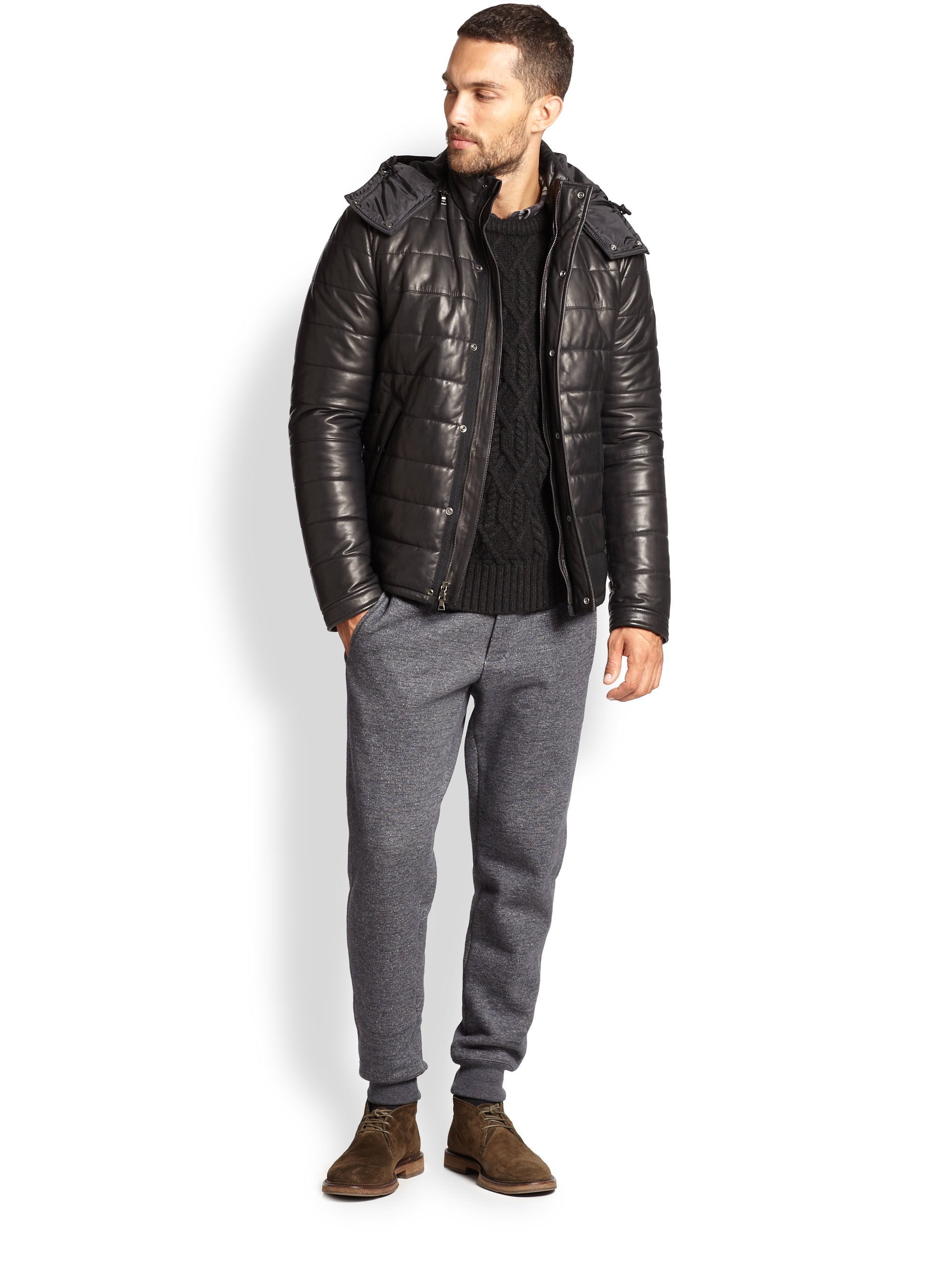 Vince Quilted Leather Puffer Jacket in Black for Men - Lyst
