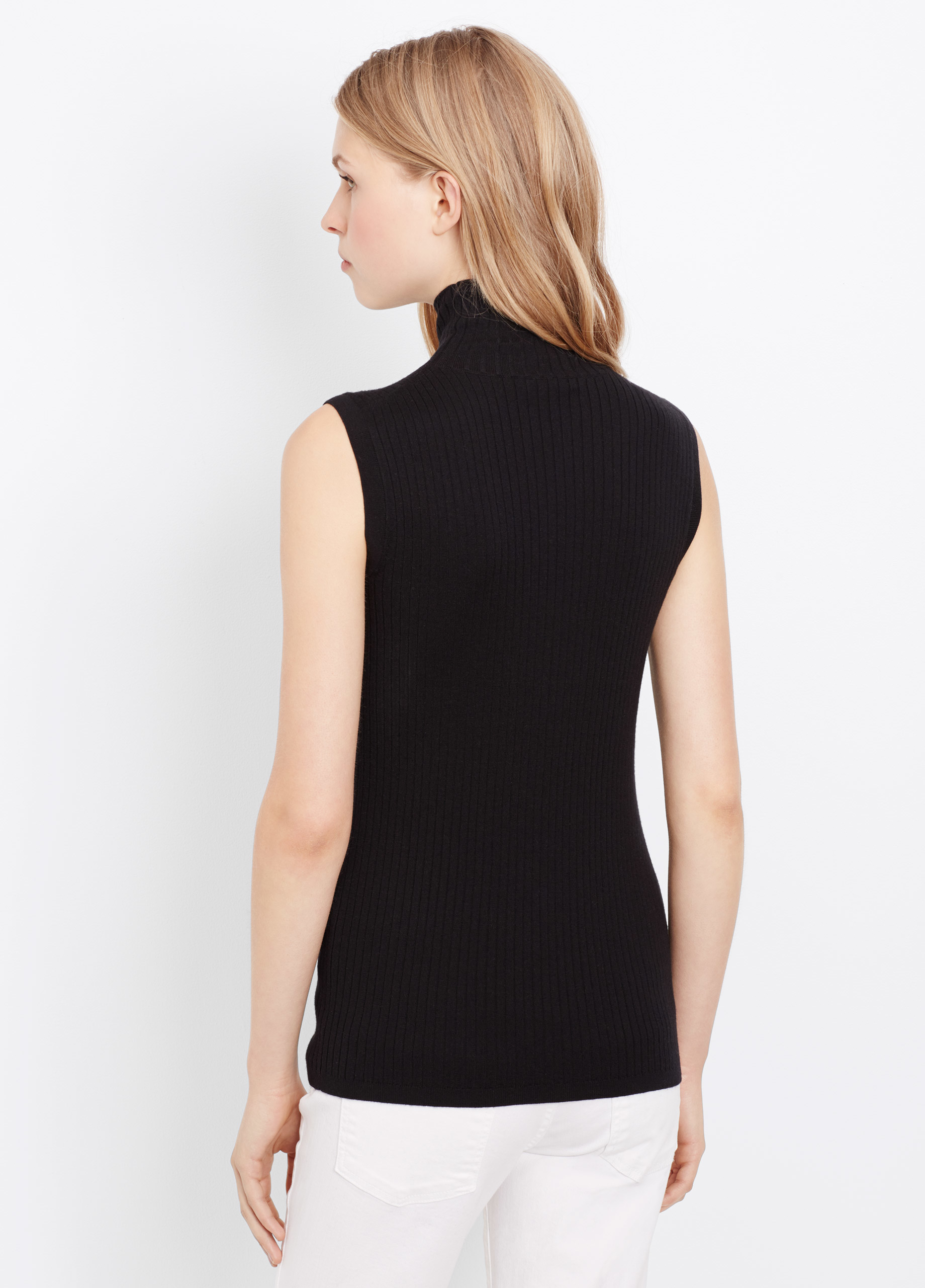 Vince Synthetic Skinny Rib Sleeveless Turtleneck in Black Lyst