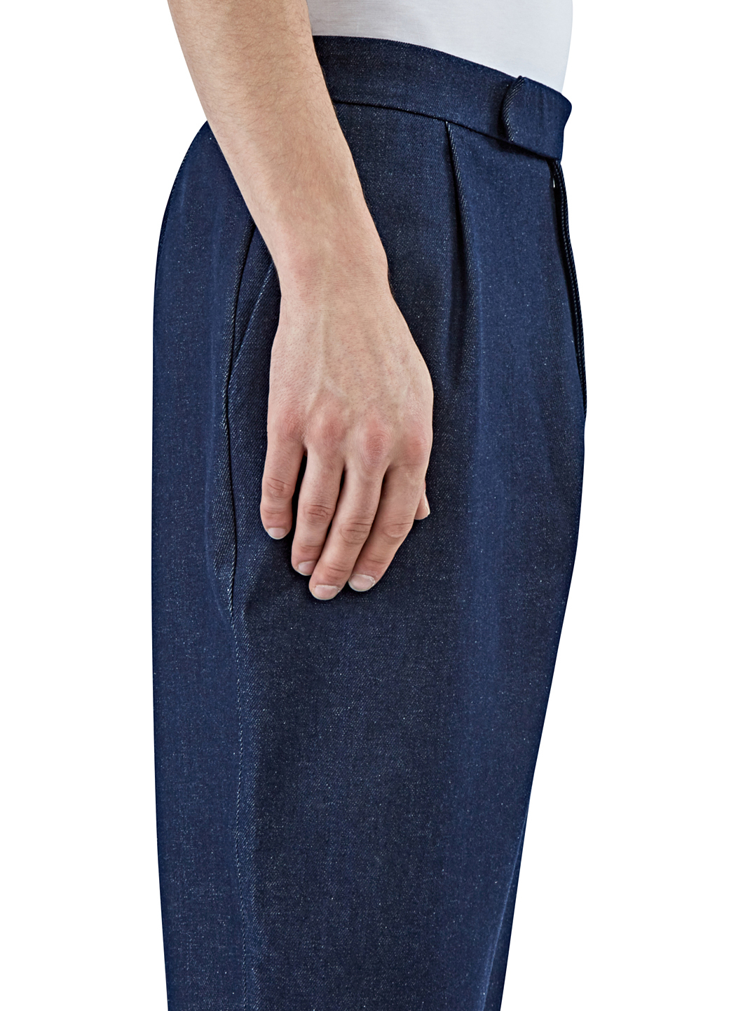 mens pleated denim trousers