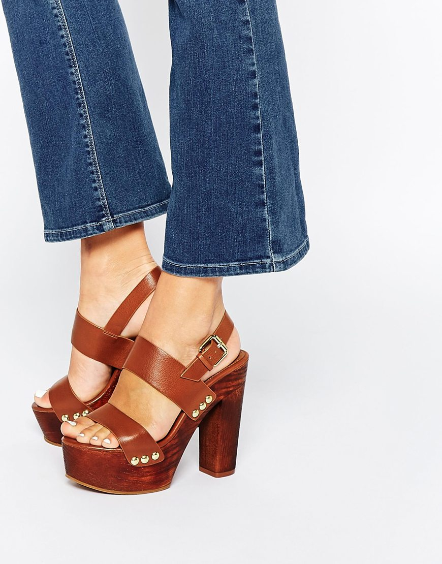 Lyst - Miss Kg Gogo Tan Wooden Platform Sandals in Brown