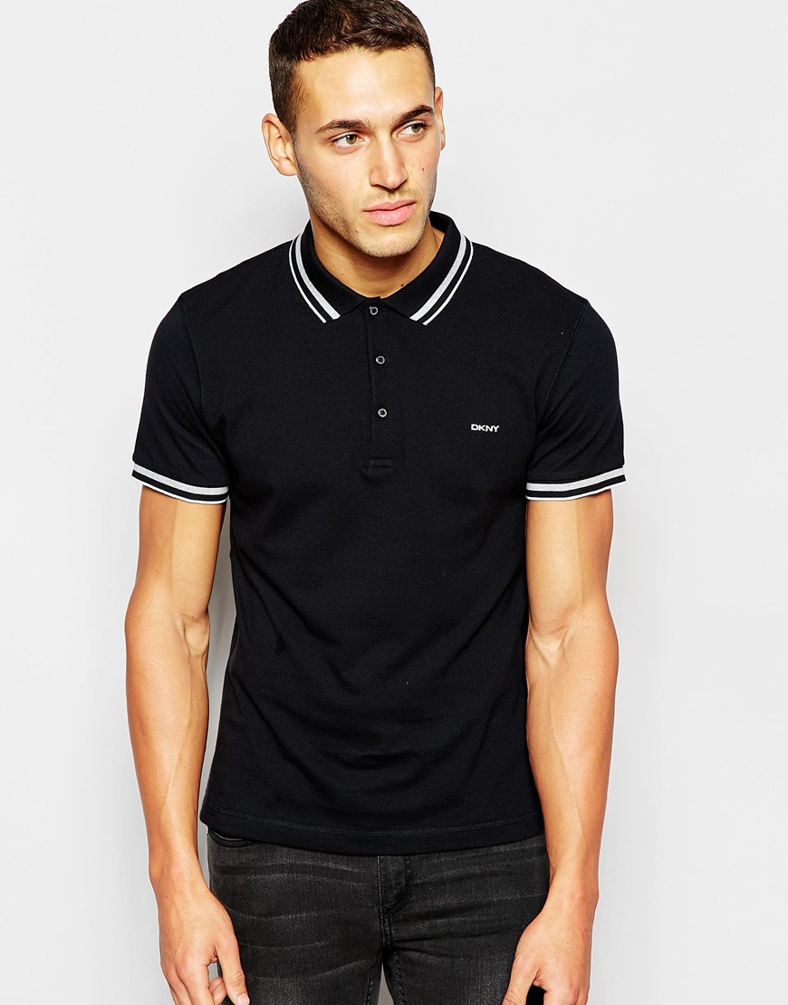 DKNY Fabric Collar Polo Shirt in Black for Men | Lyst