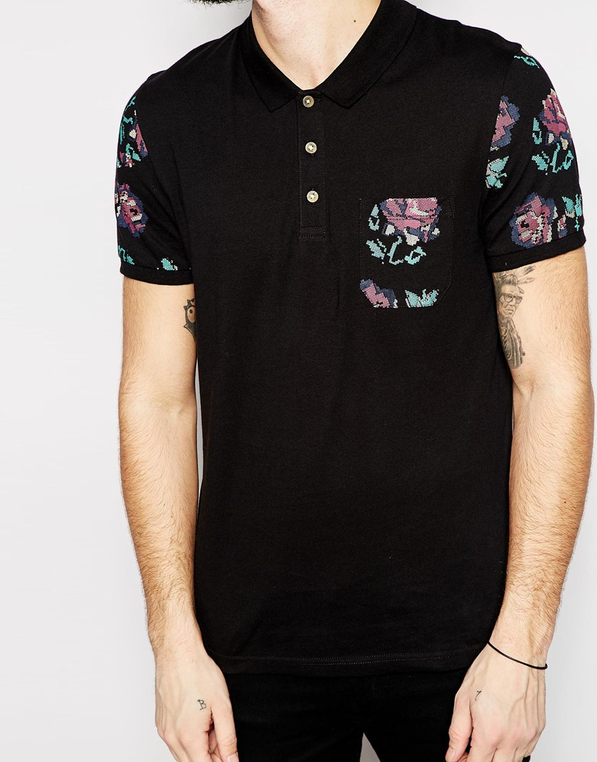 Black shirt with floral sleeves Clearance
