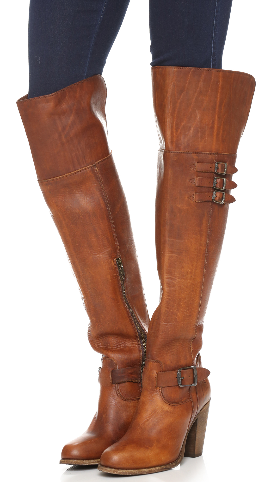 Frye Jenny Belted Over The Knee Boots - Cognac in Brown | Lyst