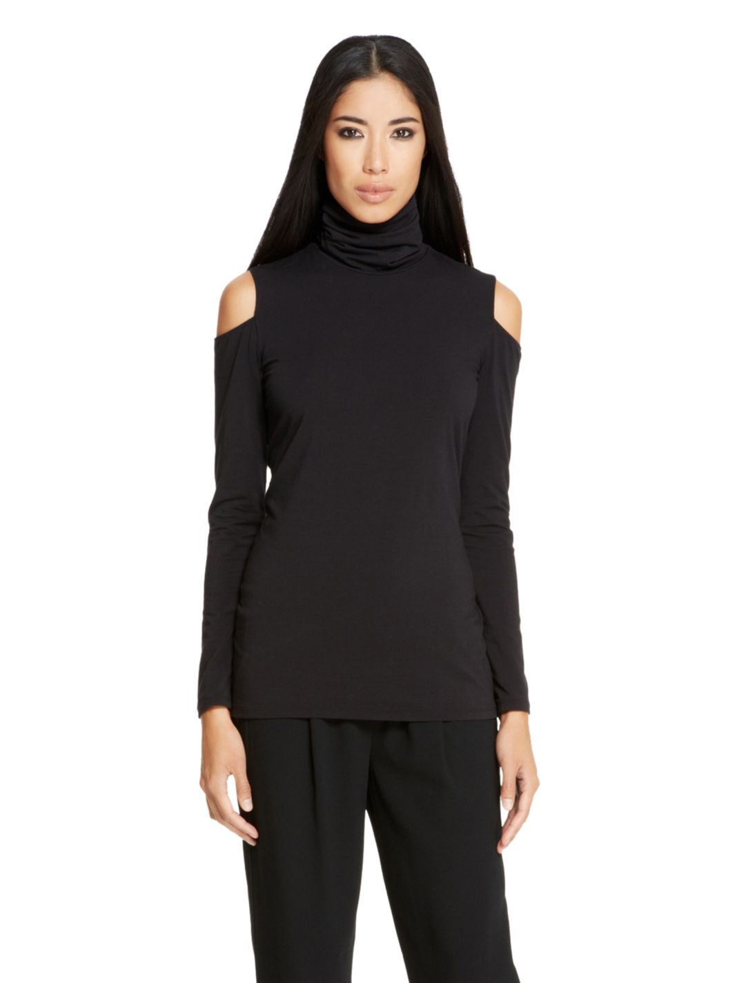 black turtleneck cold shoulder top