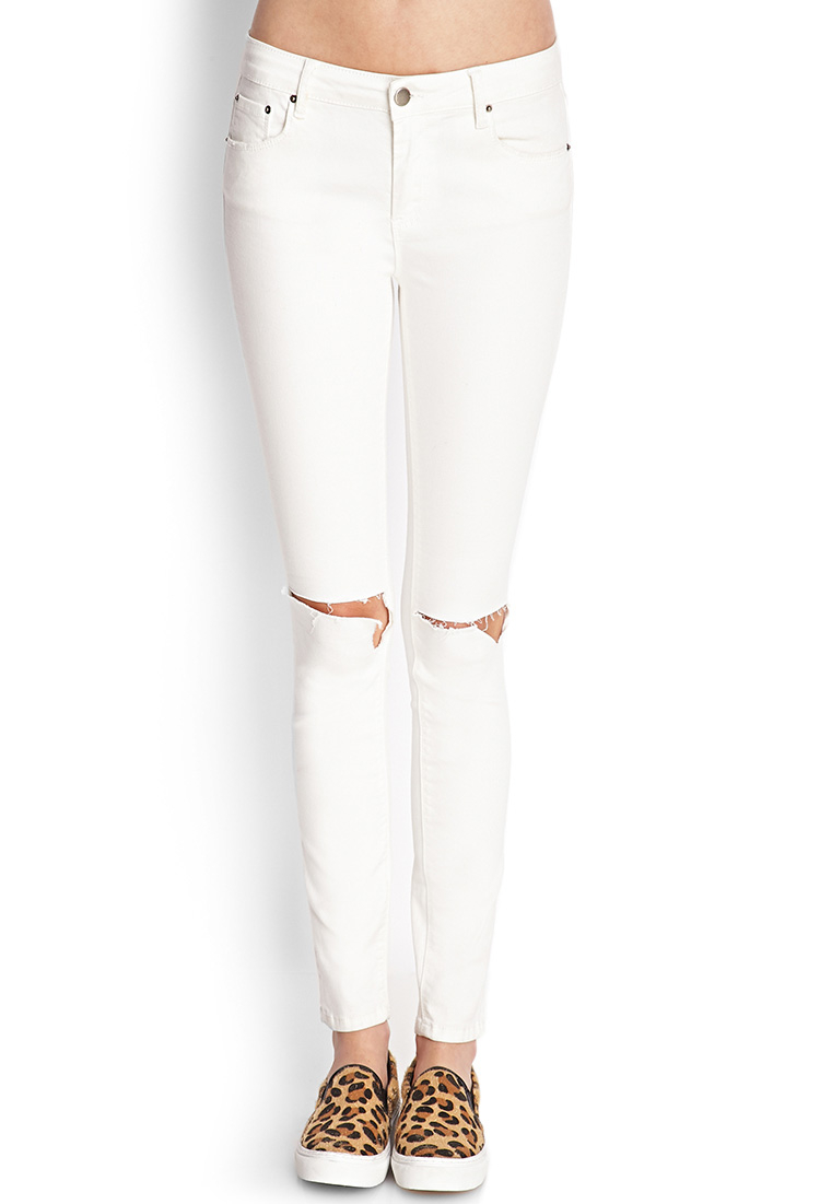 white ripped jeans forever 21