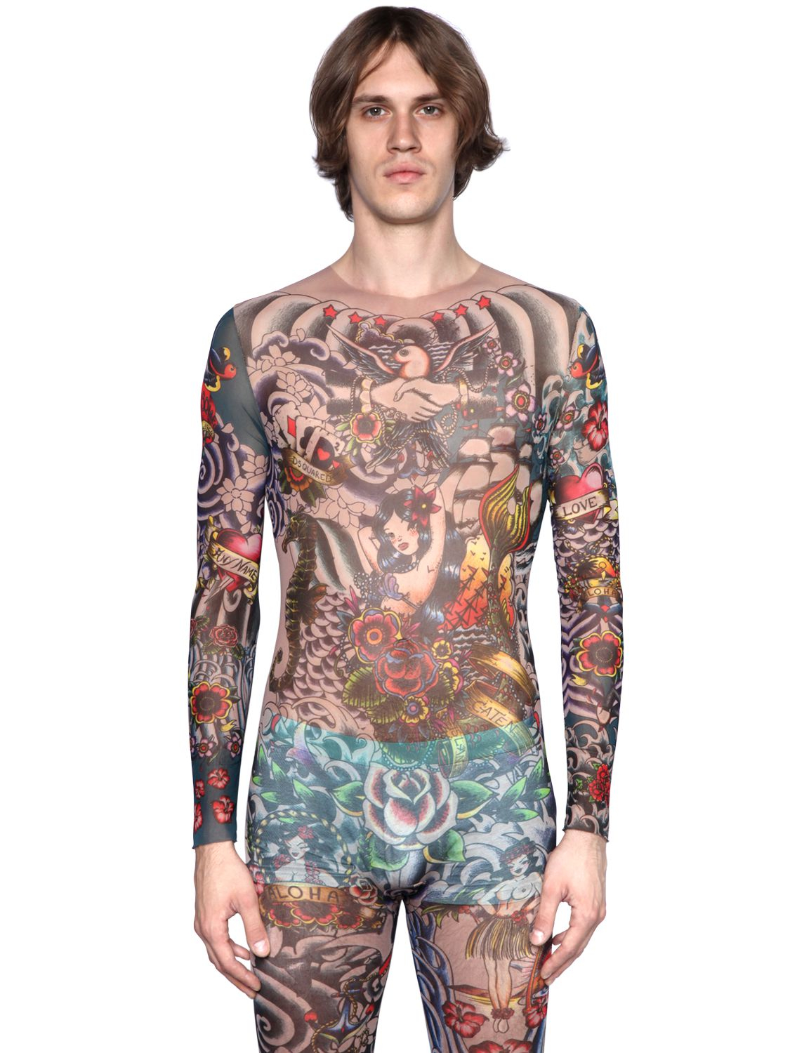 layer reading Overcome DSquared² Tattoo Printed Sheer Tulle Jumpsuit for Men | Lyst