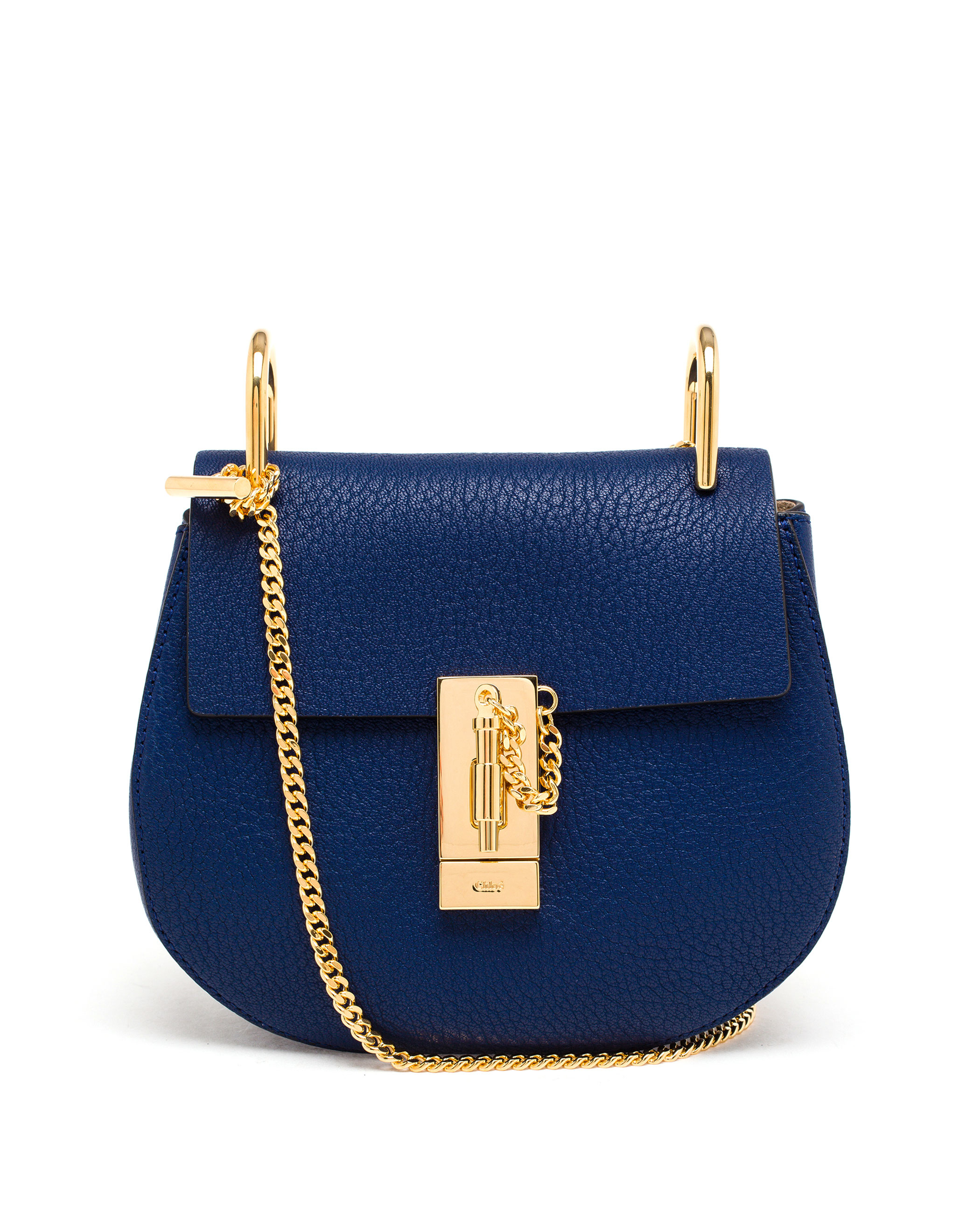 Chlo Mini Grained Leather Drew Bag in Blue (NAVY) | Lyst  