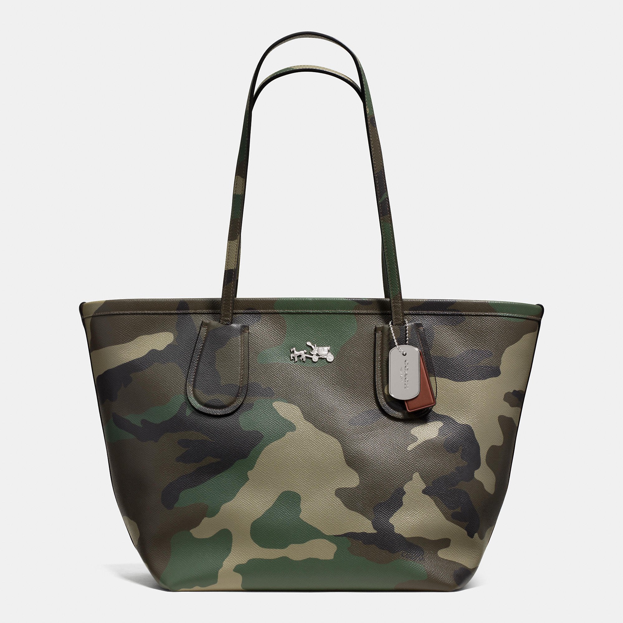 Lyst - Coach Taxi Zip Top Tote In Camo Print Crossgrain Leather in Green