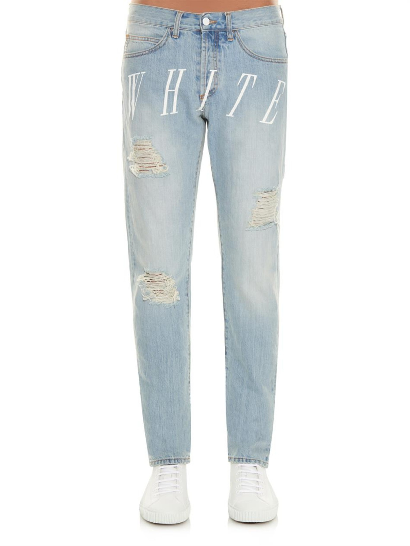 off white distressed jeans