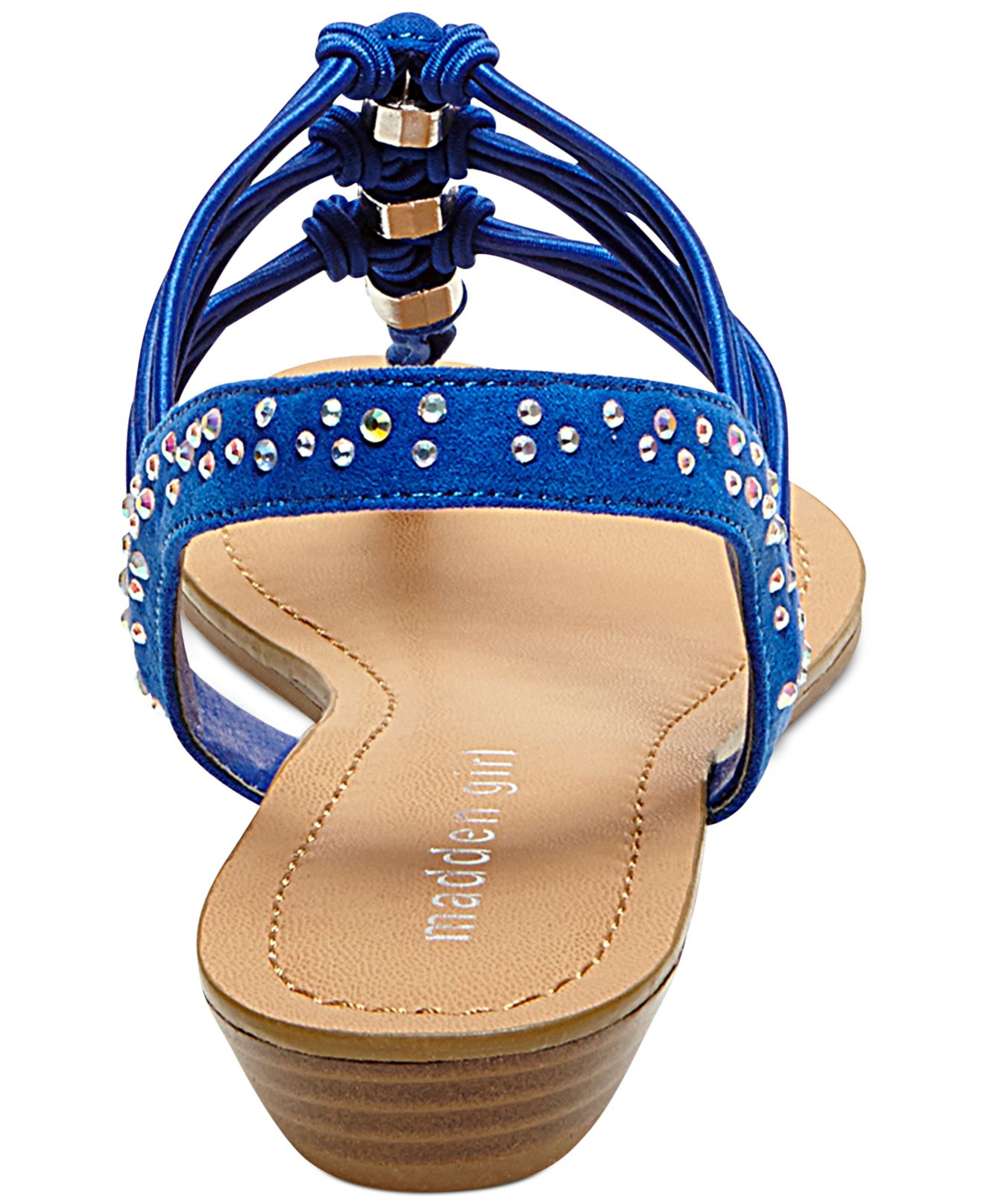 Madden girl Thrill T-Strap Flat Thong Sandals in Blue | Lyst