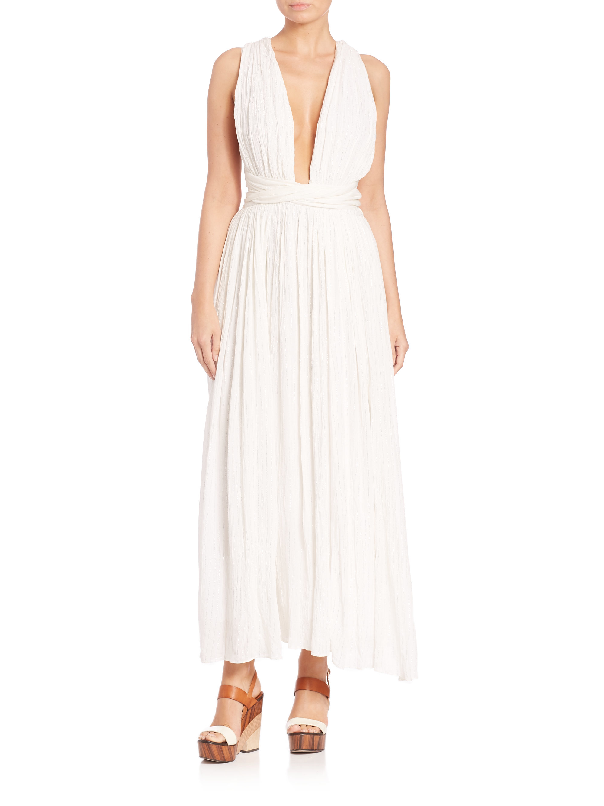 Lyst Mara Hoffman Metallic Cotton Wrap Dress In White Gallery