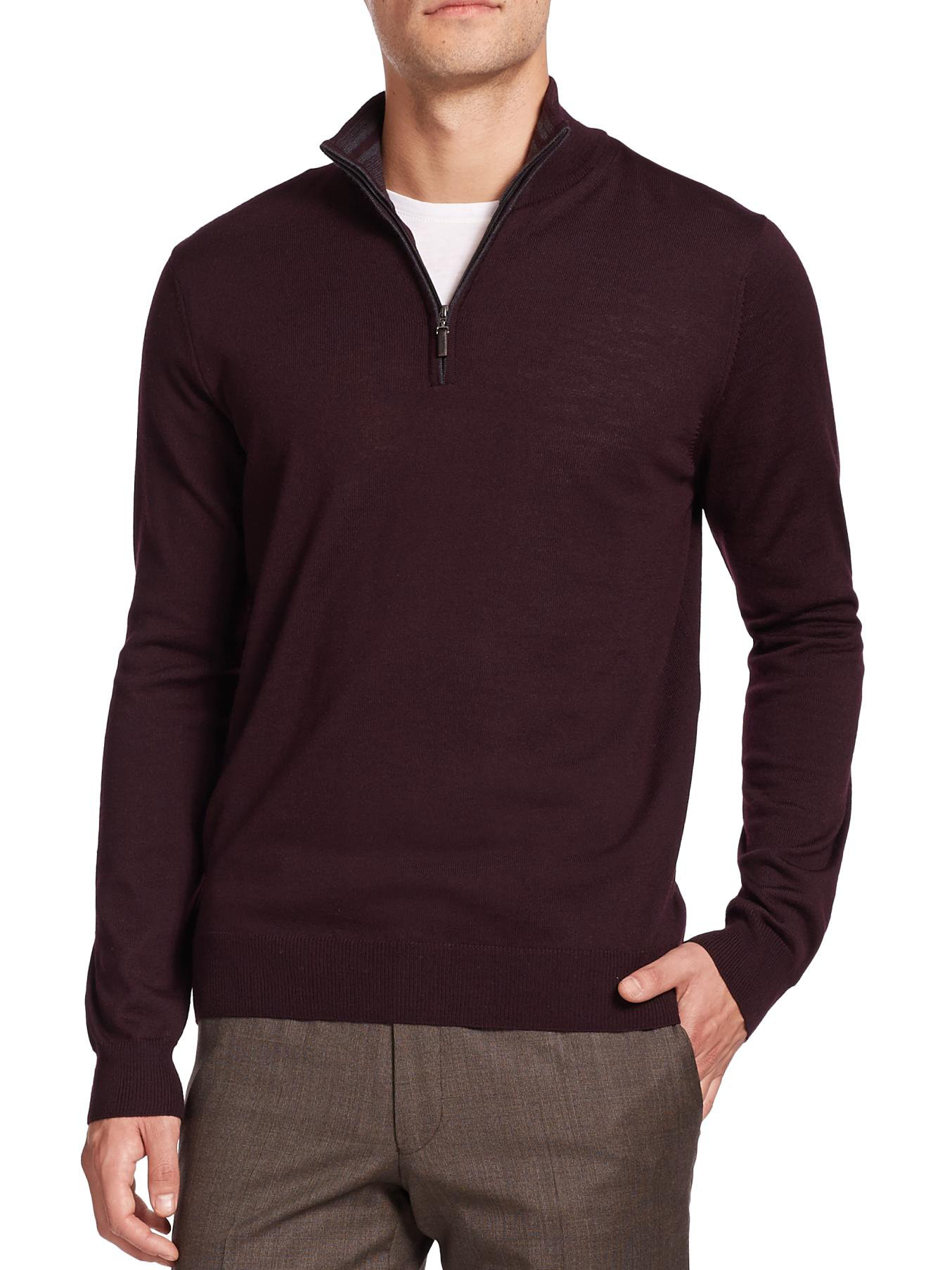 Saks fifth avenue collection Merino Wool Half-zip Sweater in Purple for ...