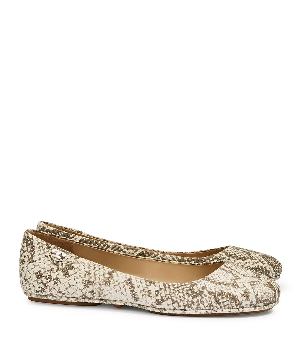 Tory Burch Logo Minnie Travel Ballet Flat Embossed Suede In Brown Lyst