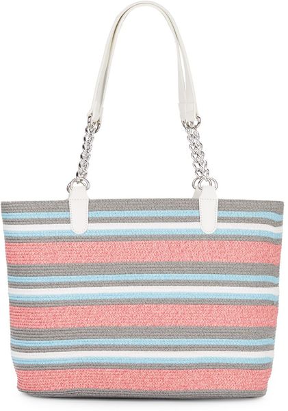 Saks Fifth Avenue Tricolor Straw Chain Handle Tote in Pink (pink multi ...