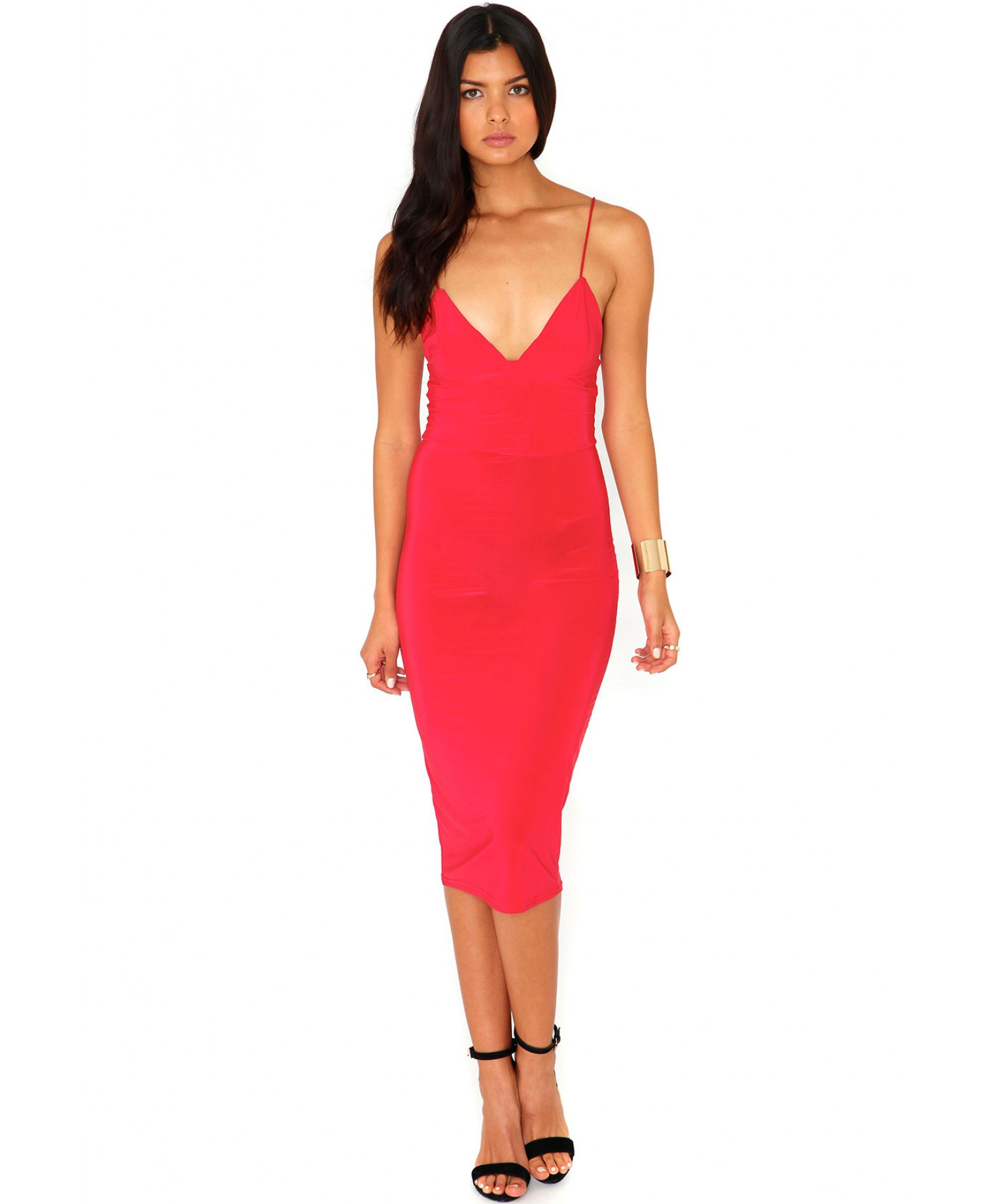 red strappy midi dress