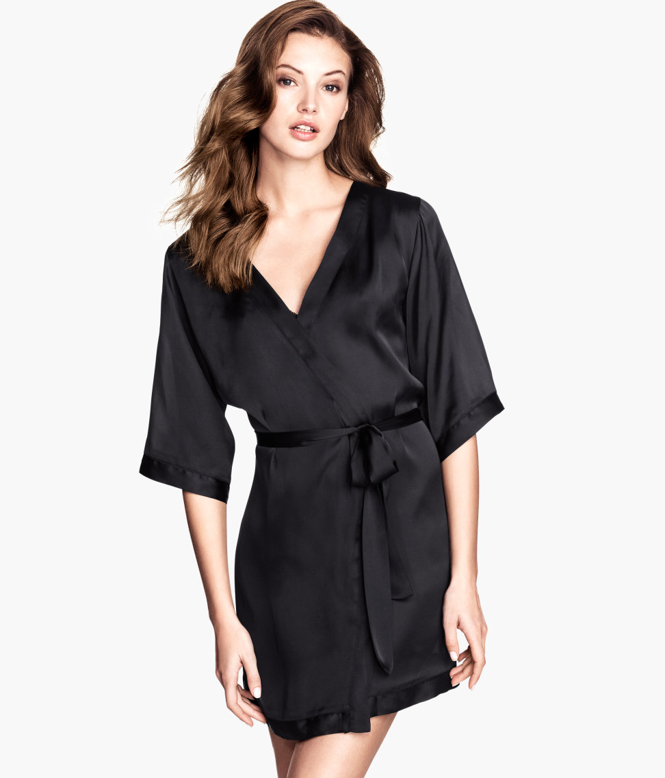 H&M Satin Kimono in Black - Lyst