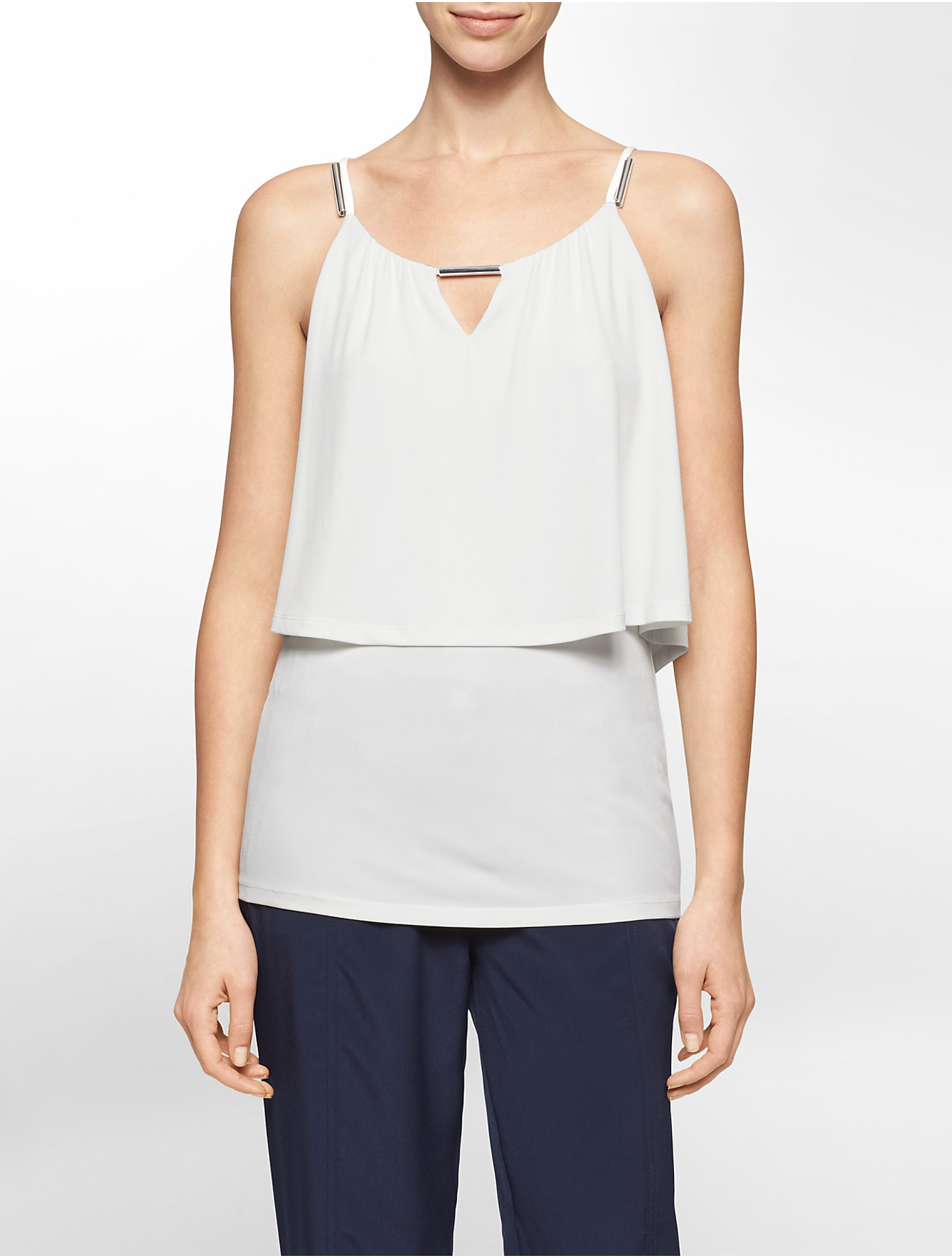 Calvin Klein White Label Hardware Double Layer Jersey Tank Top in White | Lyst