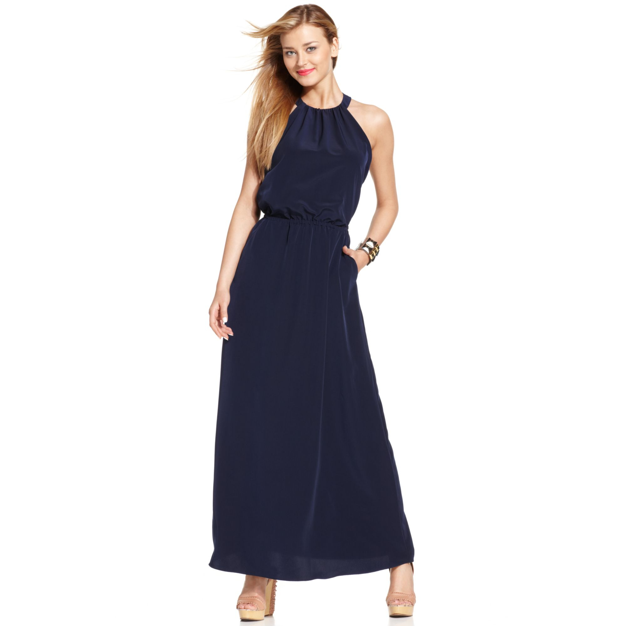 Lyst Jessica Simpson Braidback Halter Maxi Dress in Blue