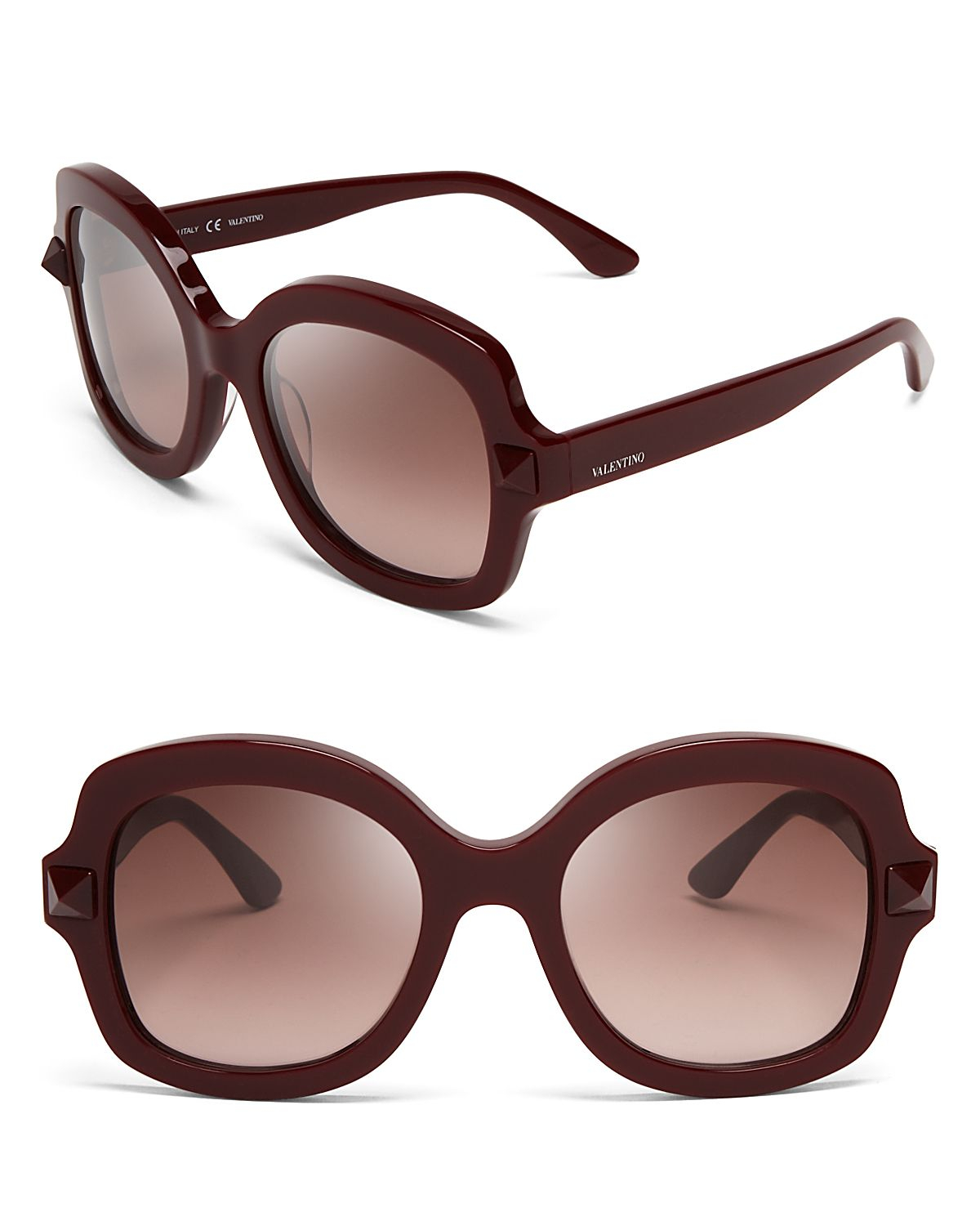 Valentino Rockstud Oversized Butterfly Sunglasses in Red (Scarlet/Brown