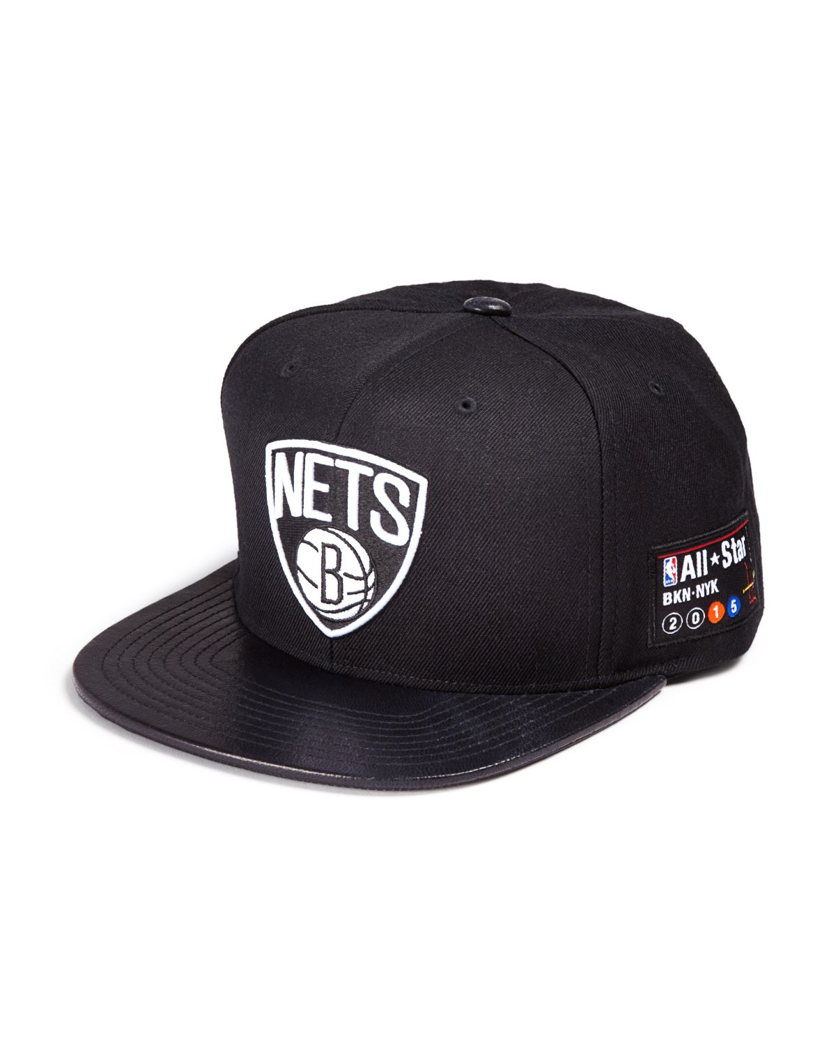 Mitchell & Ness Leather Brim Brooklyn Nets Cap in Black ...