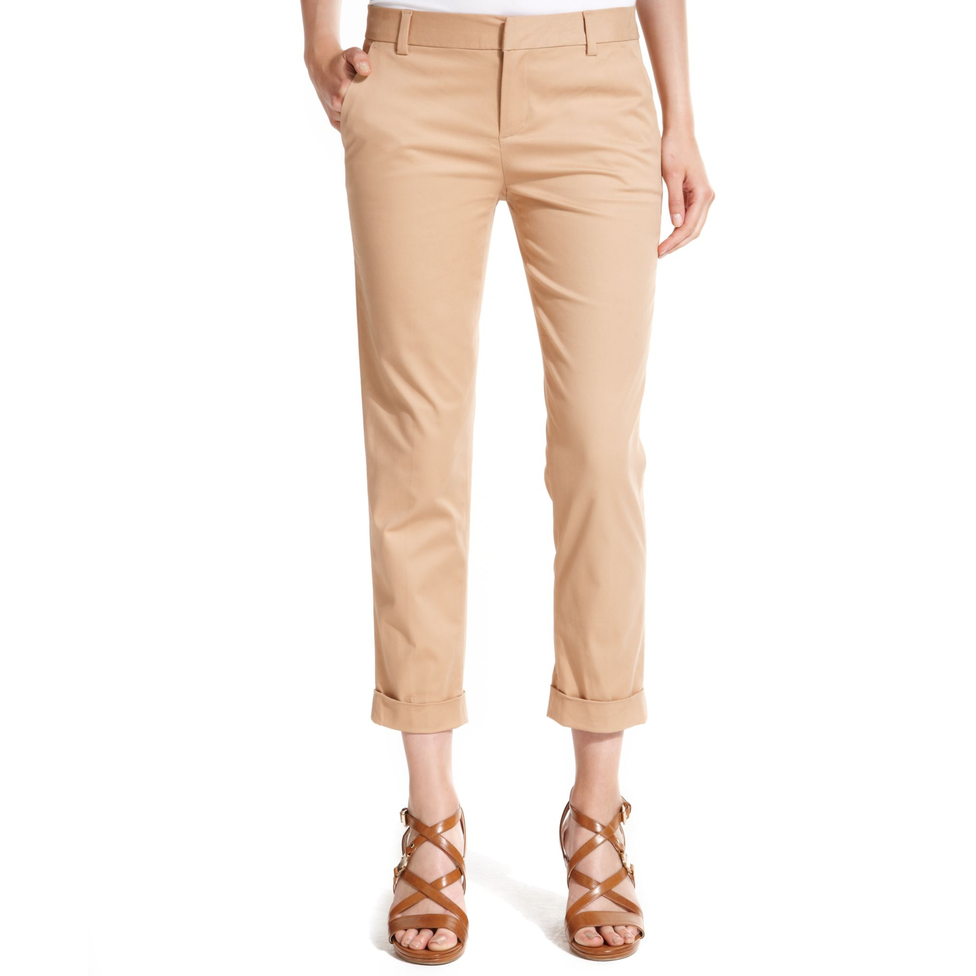 Lyst - Tommy Hilfiger Straight-leg Cuffed Cropped Pants in Natural