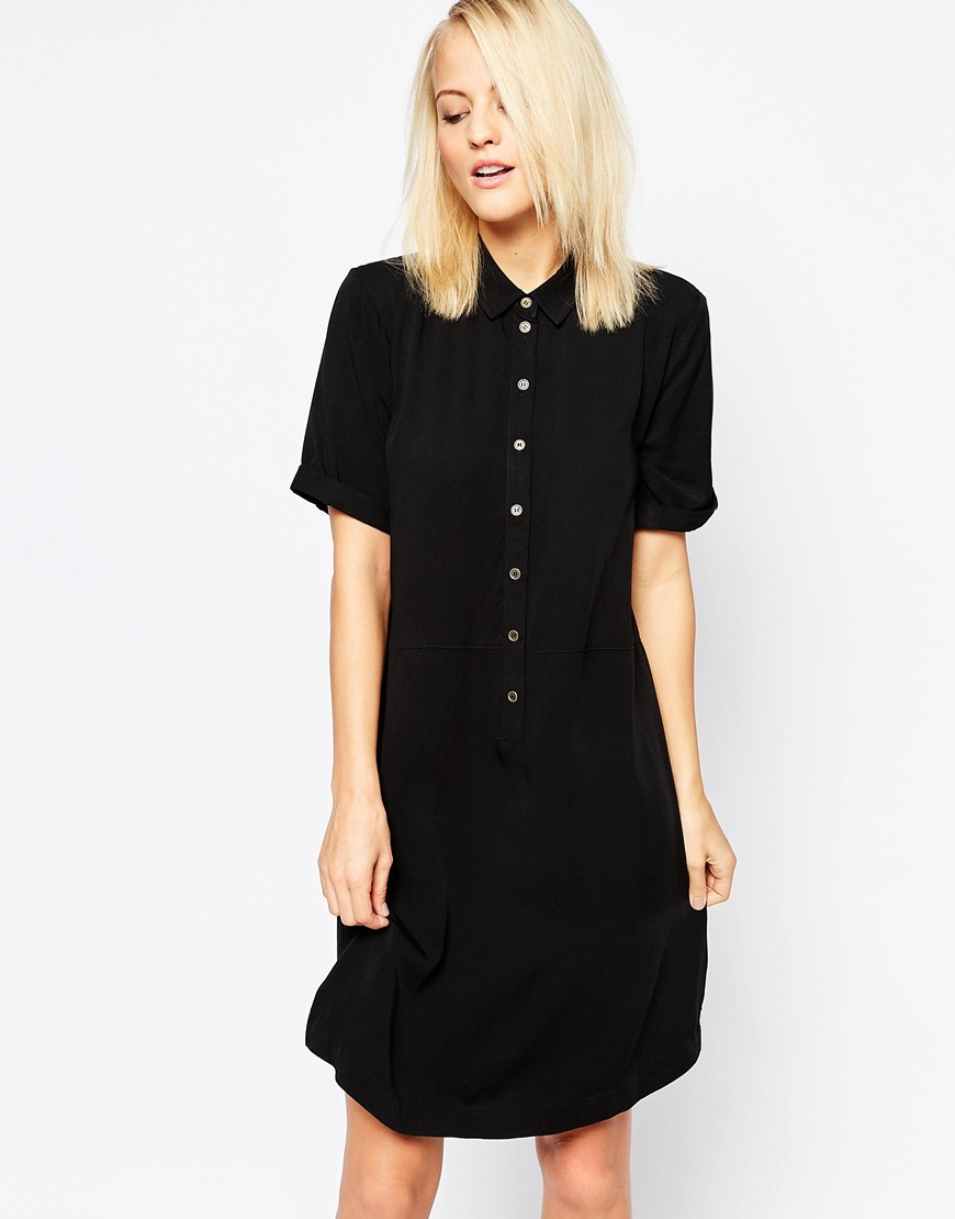 black short sleeve shirt dress
