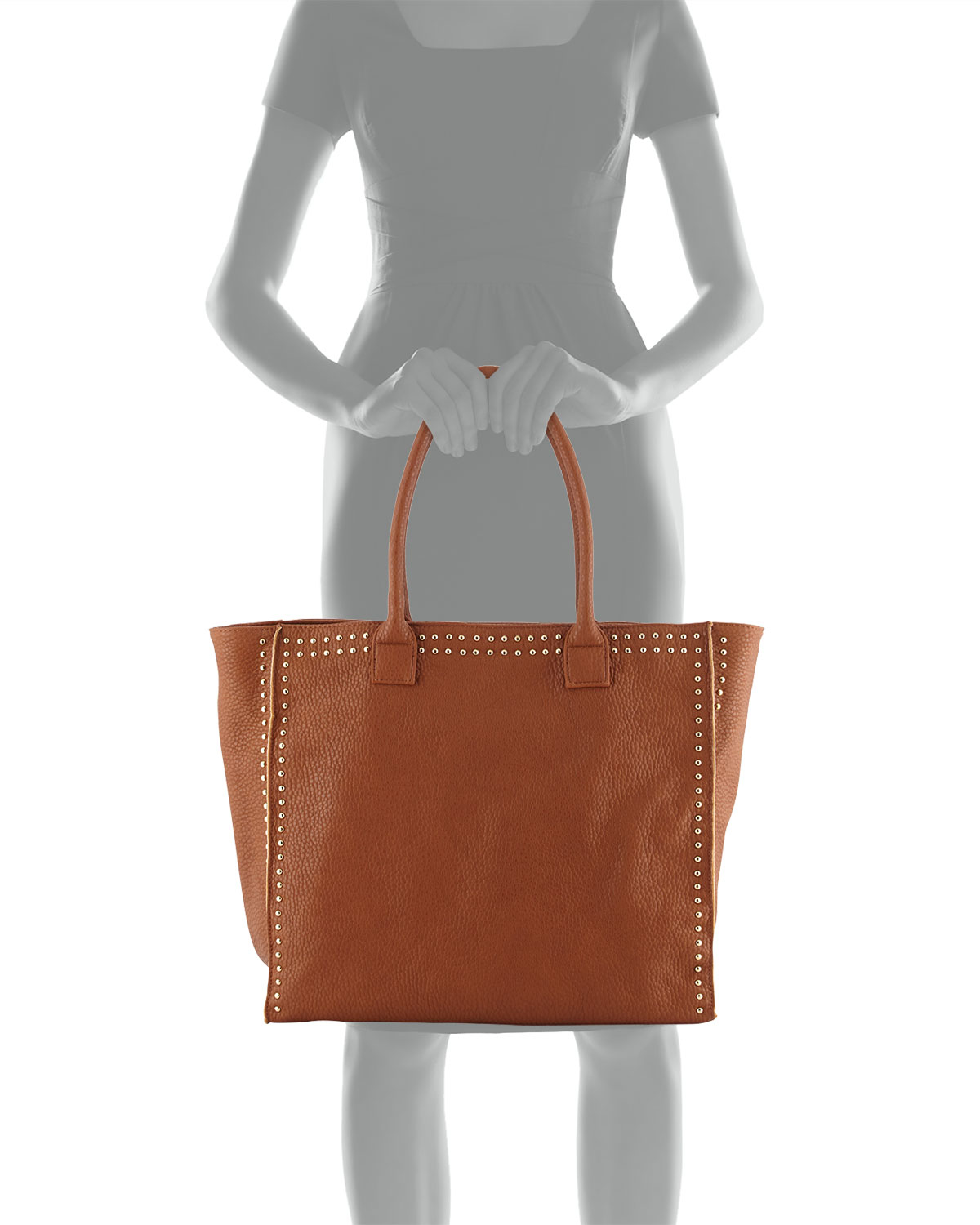 Neiman Marcus Studded-trim Faux-leather Tote Bag in Cognac (Brown) - Lyst