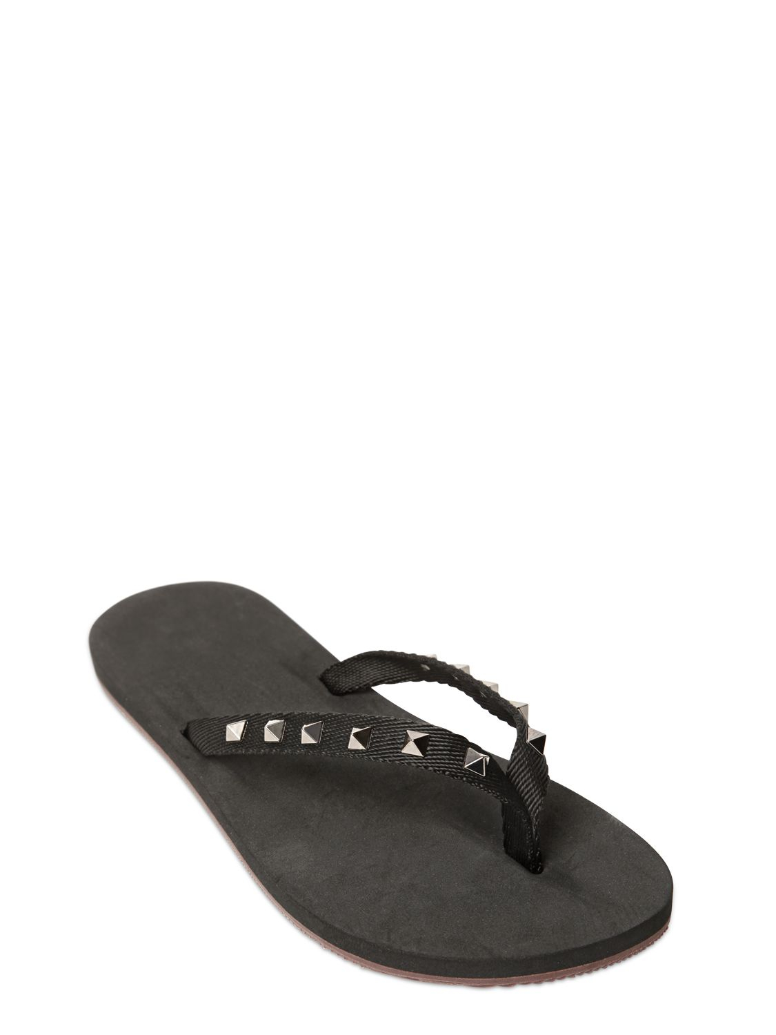 Lyst Valentino Studded Rubber Flip Flops in Black