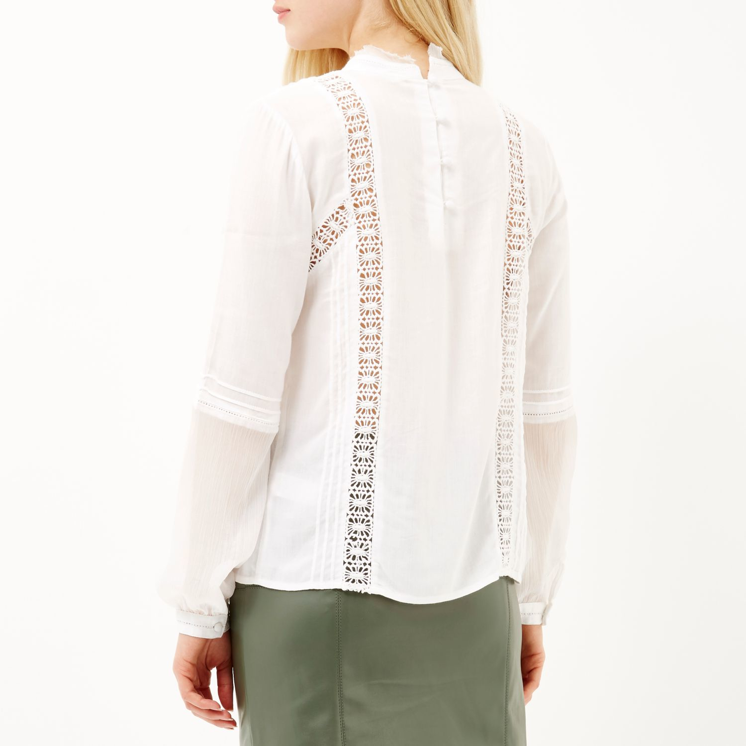 River Island Cream Lace High Neck Blouse in Natural Lyst