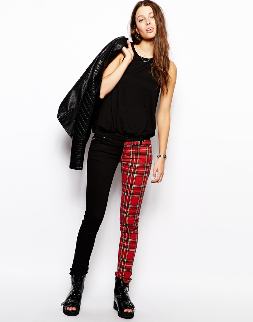 plaid split leg jeans