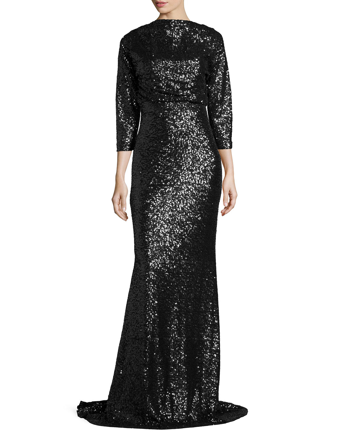 badgley mischka black sequin gown