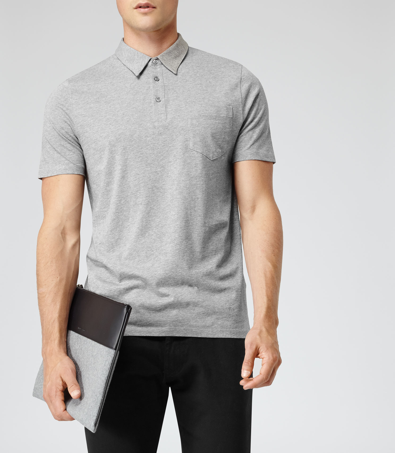 Reiss Wilson Patch Pocket Polo Shirt in Grey (Gray) for Men - Lyst