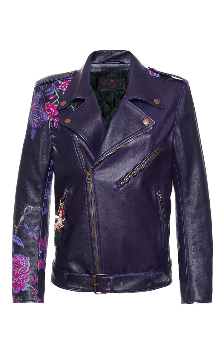 Lyst Etro Fl Printed Leather Jacket In Black Gallery