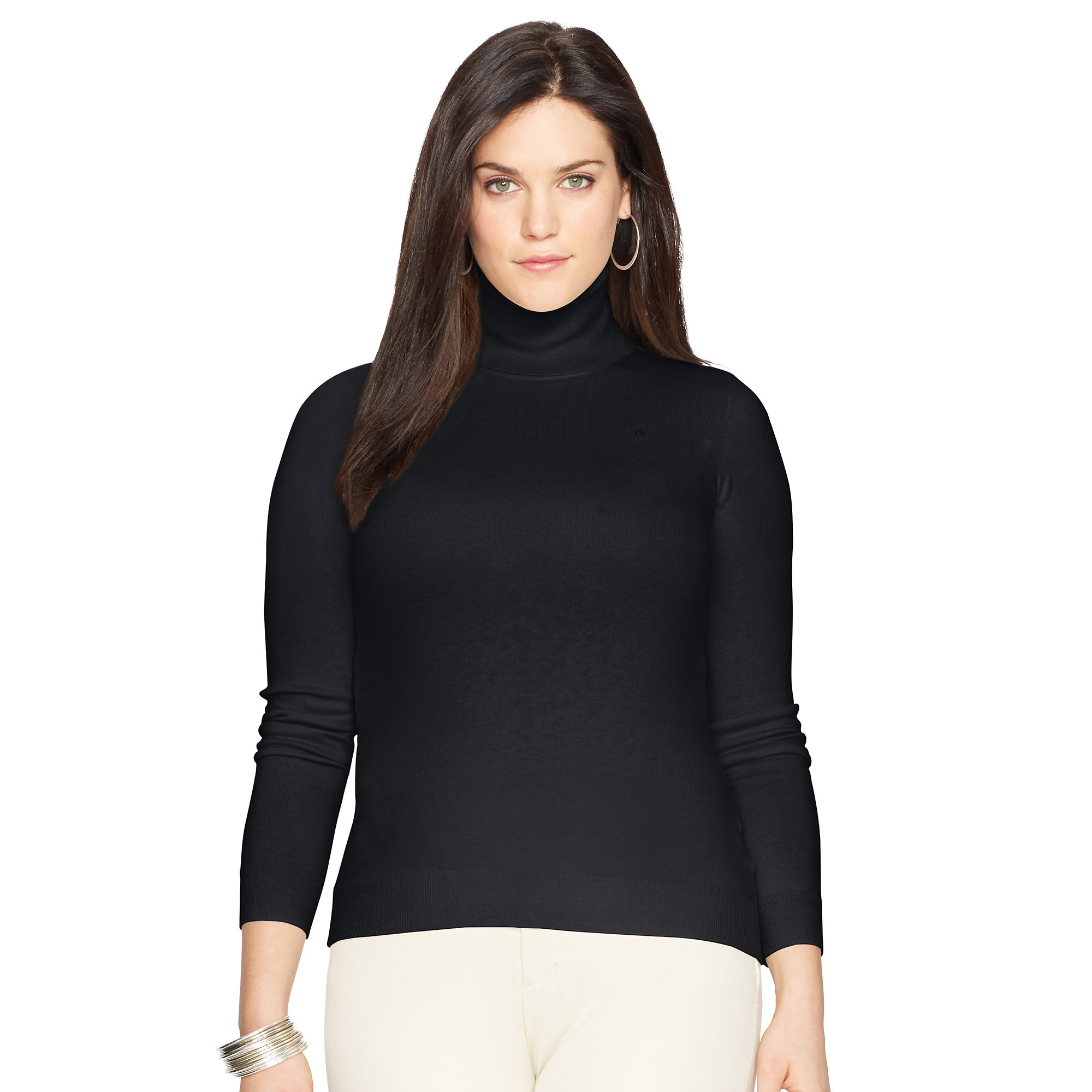 Ralph Lauren Silk-cotton Turtleneck Sweater in Black - Lyst