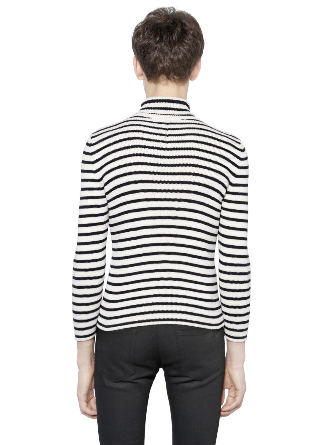 blue striped turtleneck