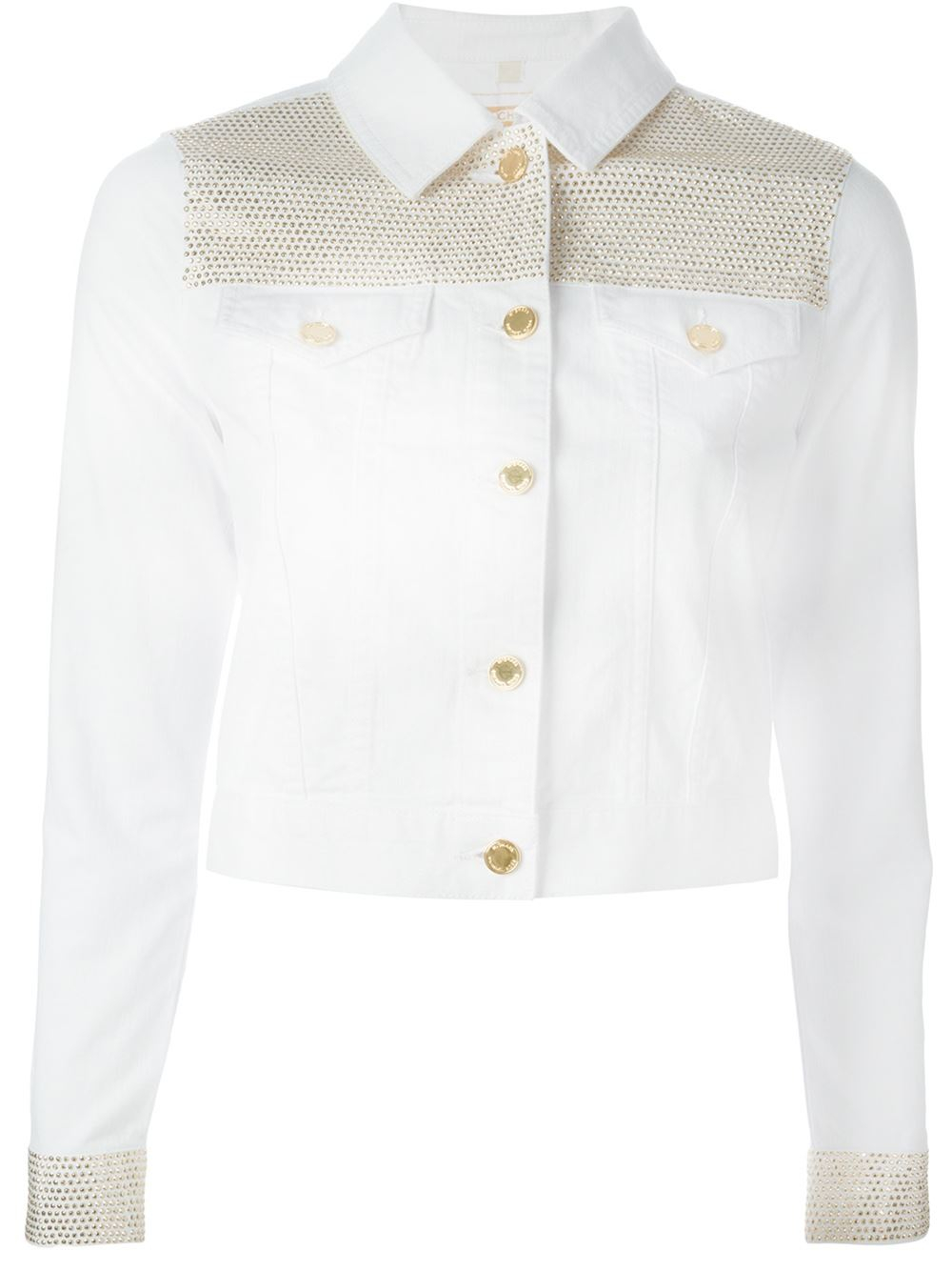 Michael michael kors Cropped Denim Jacket in White | Lyst